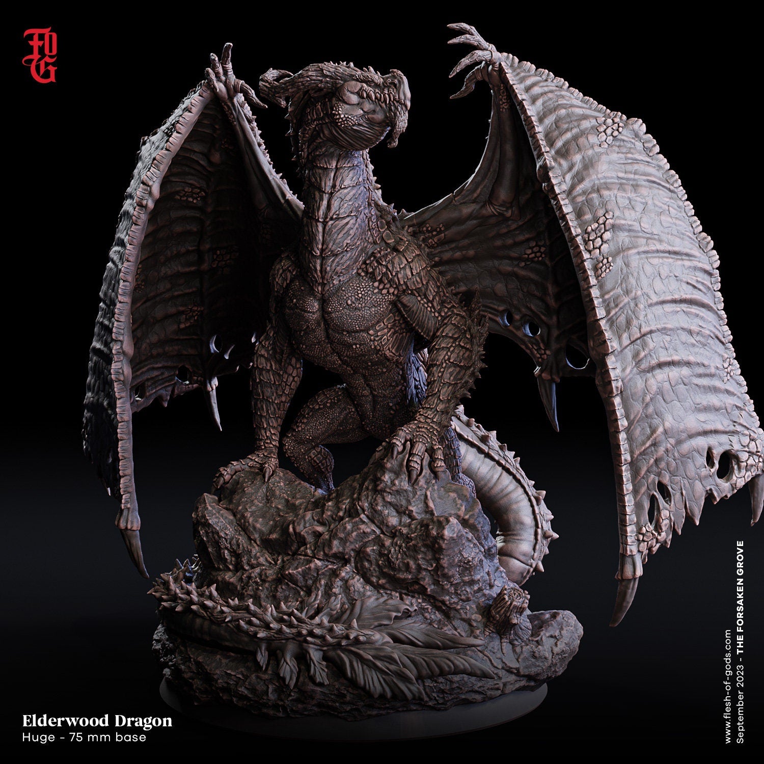 A Stormforged Heaven - Enemy - Elderwood Dragon (75 mm), quest for glory, Flesh of Gods, for Wargames, Dungeons & Dragons TTRPG