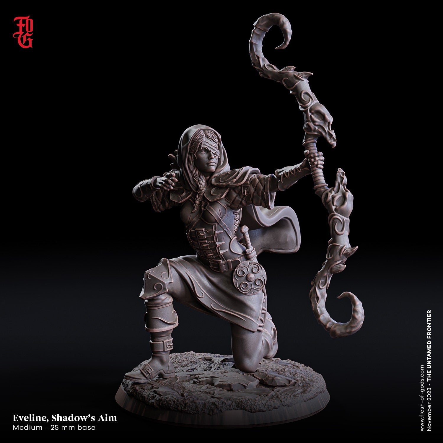 The Untamed Frontier - Hero - Eveline, Shadow's Aim (Medium - 25 mm), Flesh of Gods, for Wargames, Dungeons & Dragons TTRPG