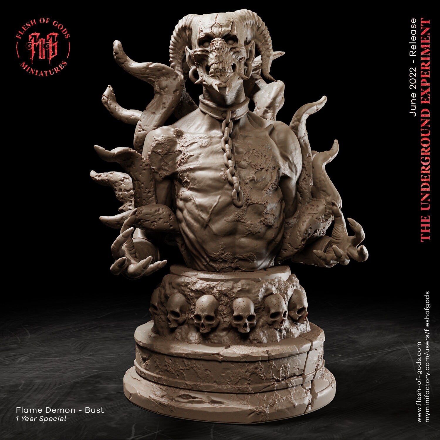 The Underground Experiment - Bust - Flame Demon, unleash horrors, Flesh of Gods, for Wargames, Dungeons & Dragons TTRPG