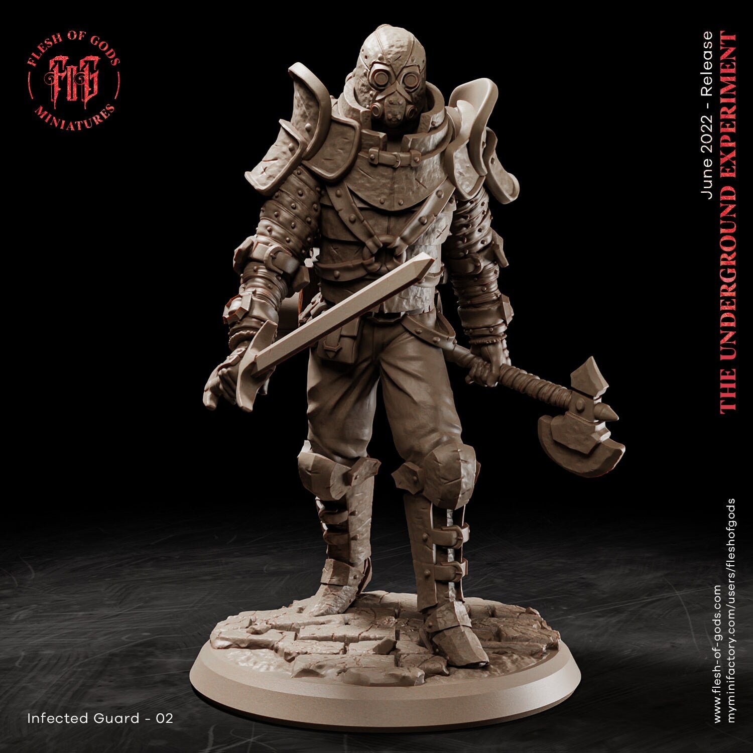 The Underground Experiment - Villain - Infected Guard - Pose 02, Flesh of Gods, for Wargames, Dungeons & Dragons TTRPG