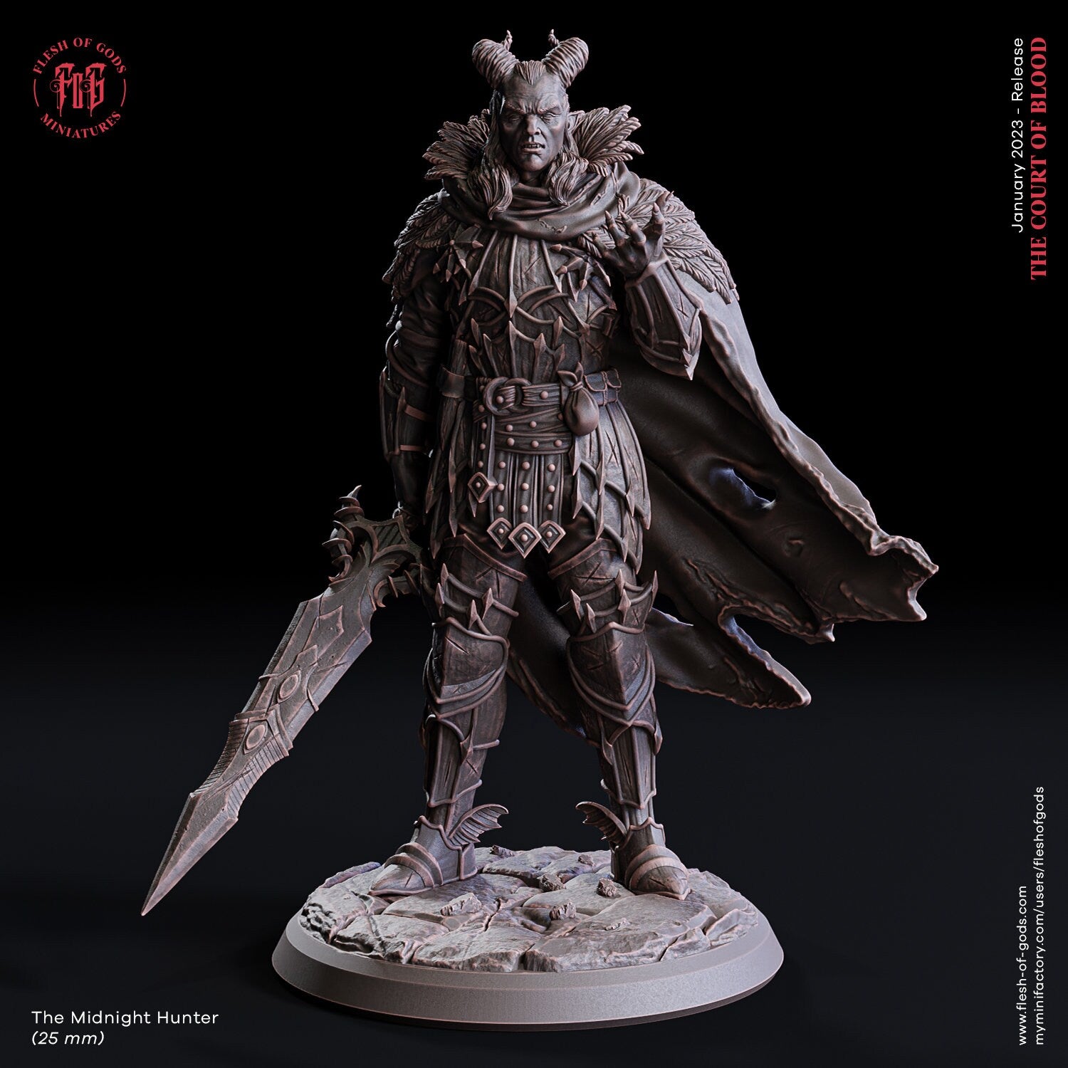 The Court Blood - Hero - Midnight Hunter 75mm, creatures of darkness, Ennemy, Flesh of Gods, for Wargames, Dungeons & Dragons TTRPG