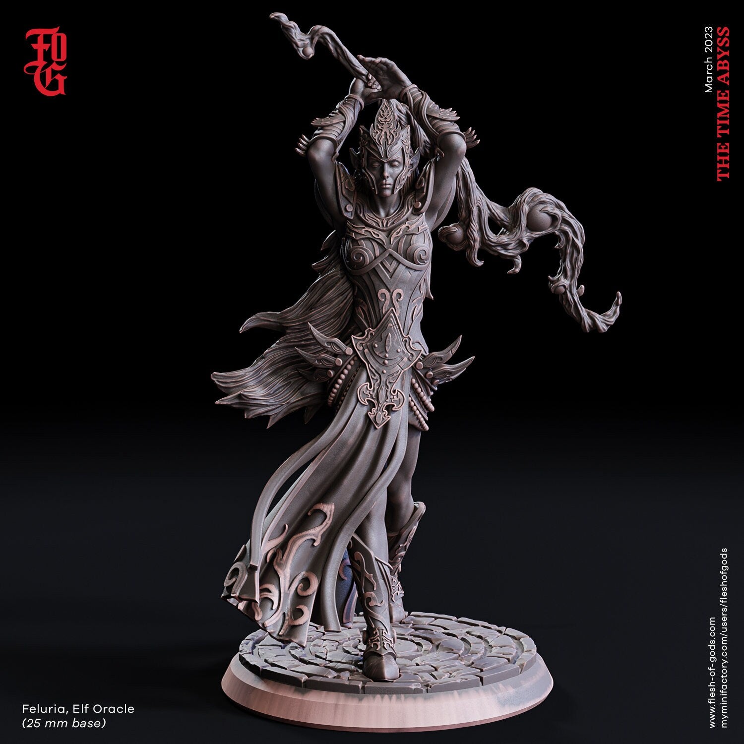 The Time Abyss - Hero - Feluria, Elf Oracle (75 mm), Light and darkness, Flesh of Gods, for Wargames, Dungeons & Dragons TTRPG