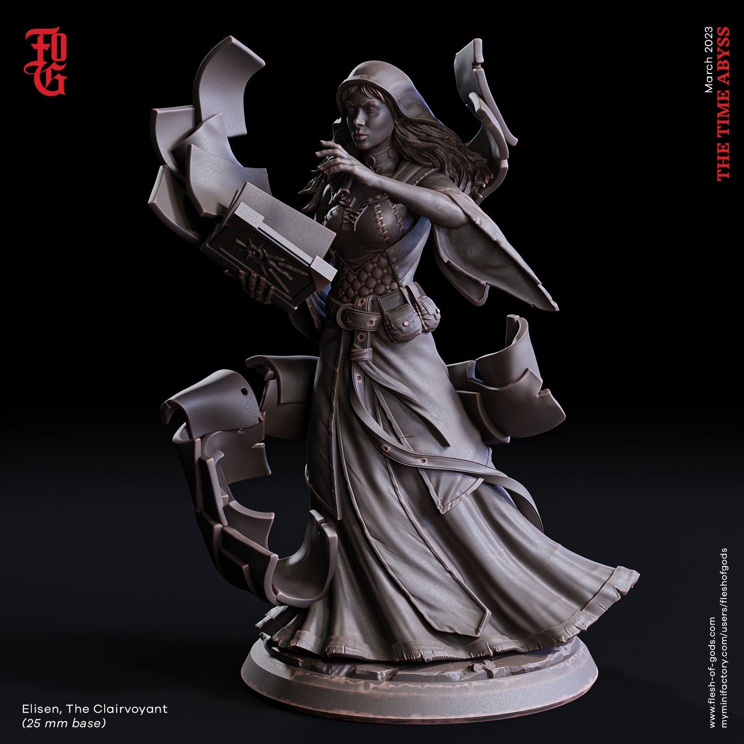 The Time Abyss - Hero - Elisen, The Clairvoyant (75 mm), Light and darkness, Flesh of Gods, for Wargames, Dungeons & Dragons TTRPG