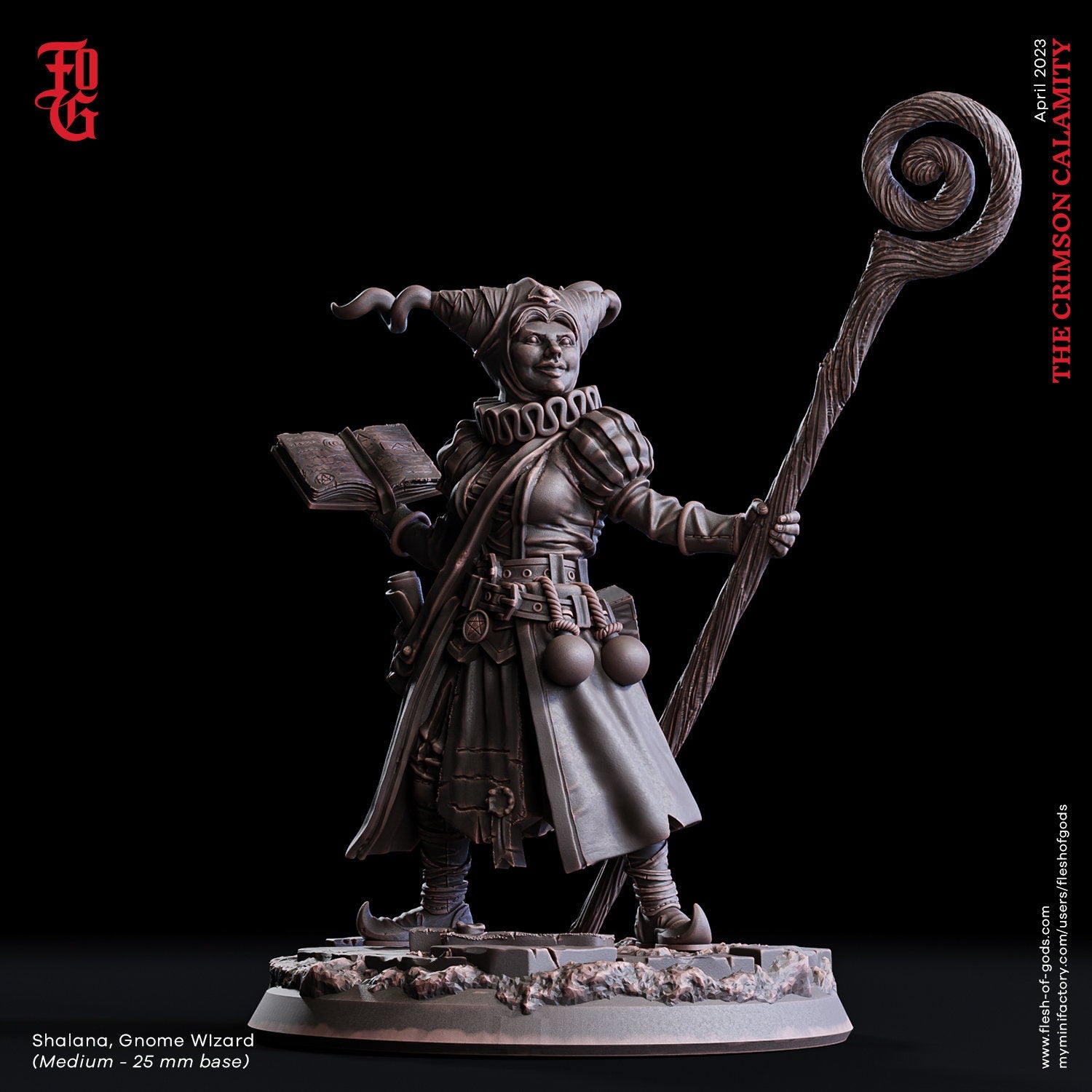 The Crimson Calamity - Hero - Shalana, Gnome Wizard 75mm, Flesh of Gods, for Wargames, Dungeons & Dragons TTRPG