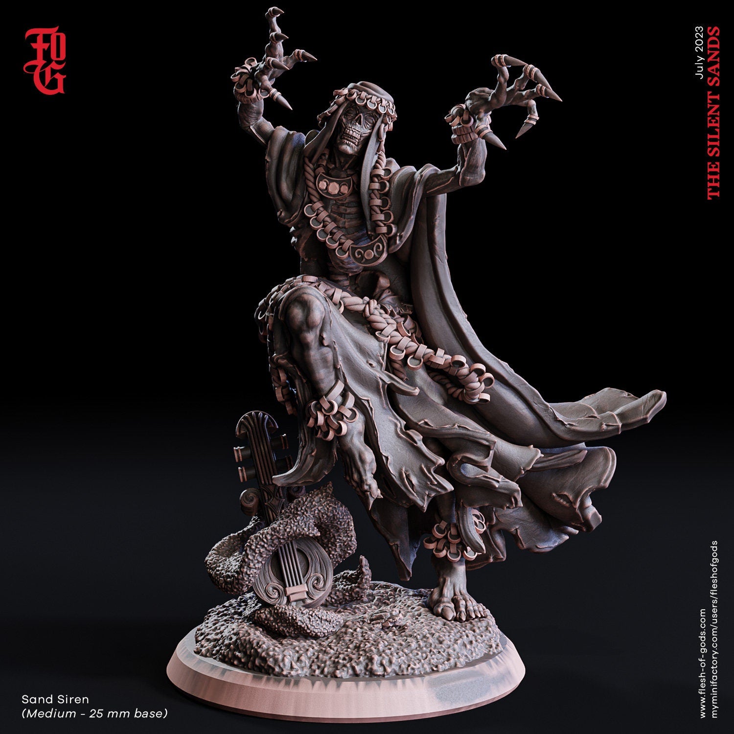 The Silent Sands - Enemy - The Sand Siren, Ghost Bard (75 mm), Awakened Shadow Flesh of Gods, for Wargames, Dungeons & Dragons TTRPG