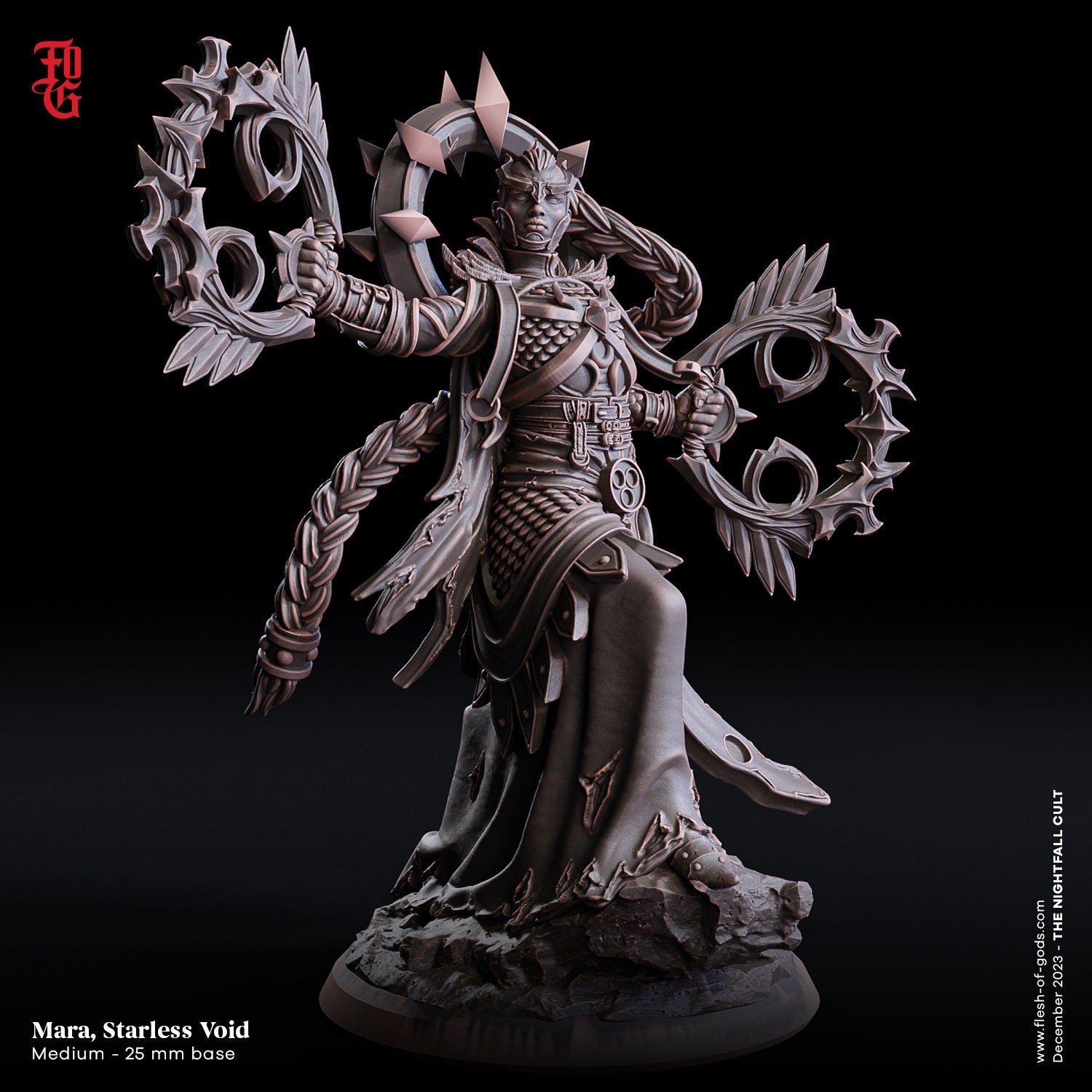 Shadowbound Knights - Mara, Starless Void 75mm, The Nightfall Cult, Hero, Flesh of Gods, for Wargames, Dungeons & Dragons TTRPG