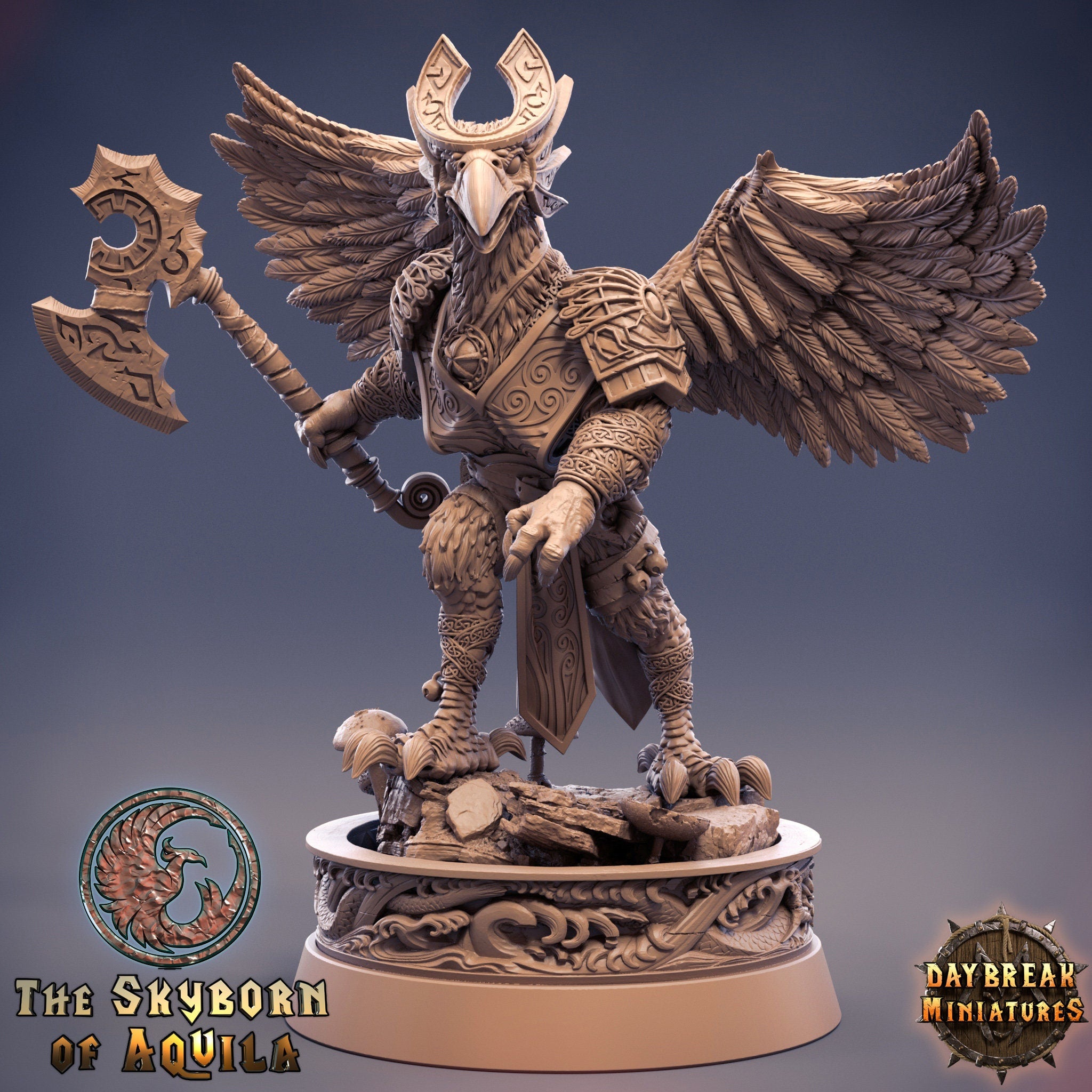 The Skyborn of Aquila - Enok Bluefeather, quest for glory, DayBreak Miniatures, for Wargames, Dungeons & Dragons TTRPG