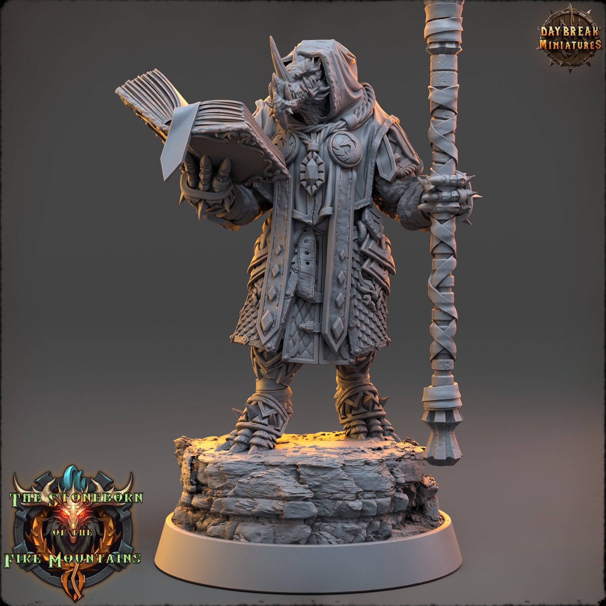 Dragonborn The Stoneborn of the Fire - Kiarnak Stonecold, quest for glory, DayBreak Miniatures, for Wargames, Dungeons & Dragons TTRPG