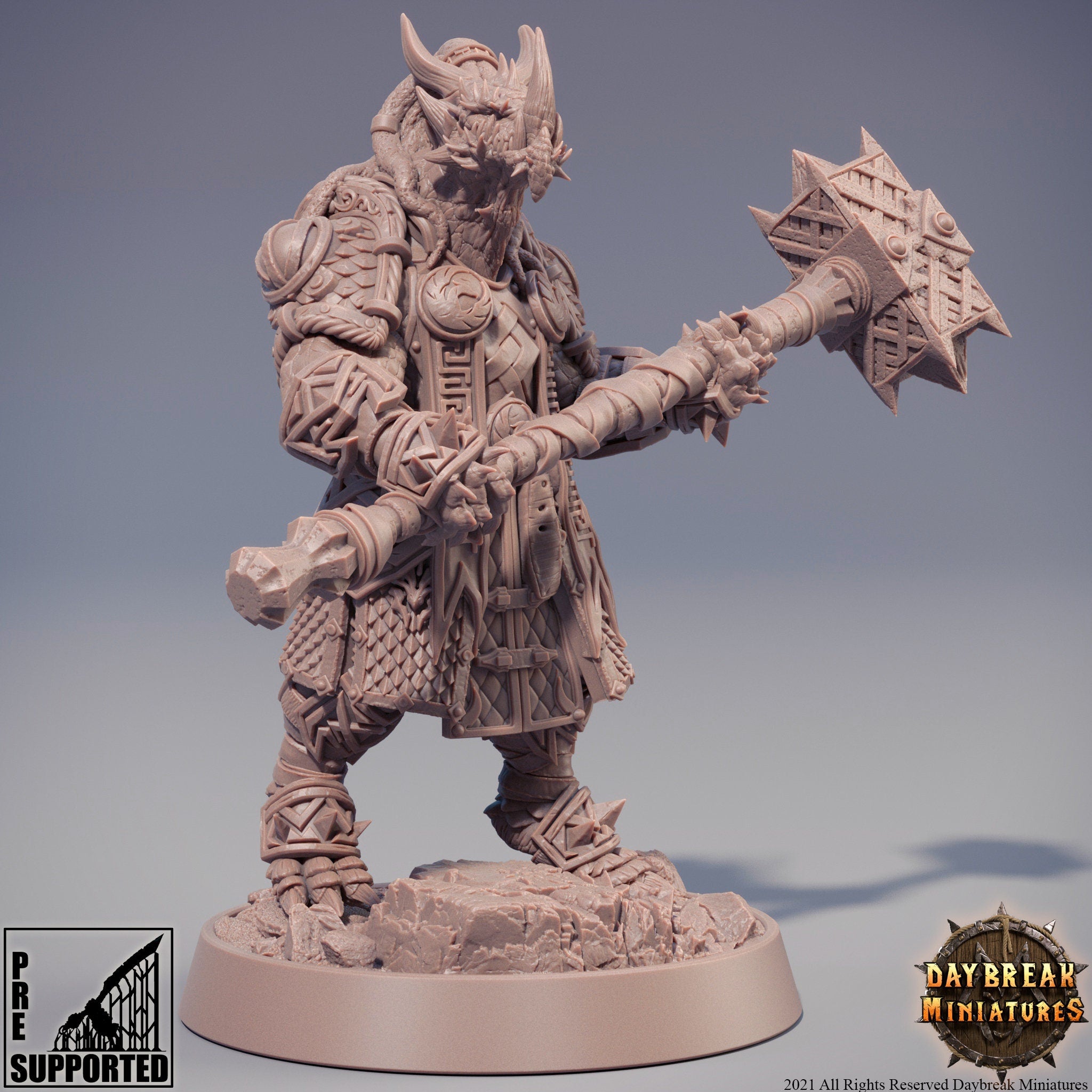 Dragonborn The Stoneborn of the Fire - Ghaal ”Blood” Shaantza, quest for glory, DayBreak Miniatures, for Wargames, Dungeons & Dragons TTRPG