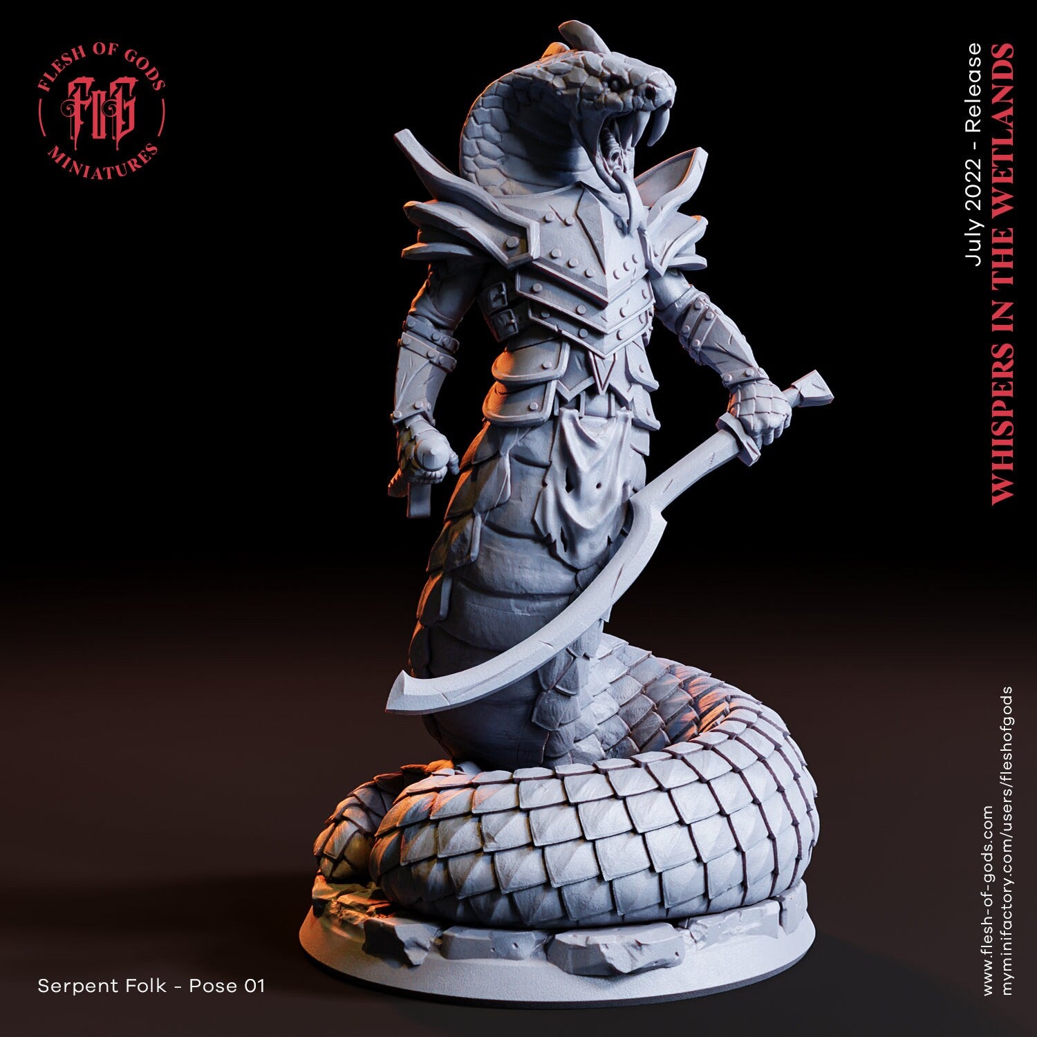 Whispers In The Wetlands - Monster - Serpent-Warrior 01, forbidden knowledge, Ennemy, Flesh of Gods, for Wargames, Dungeons & Dragons TTRPG