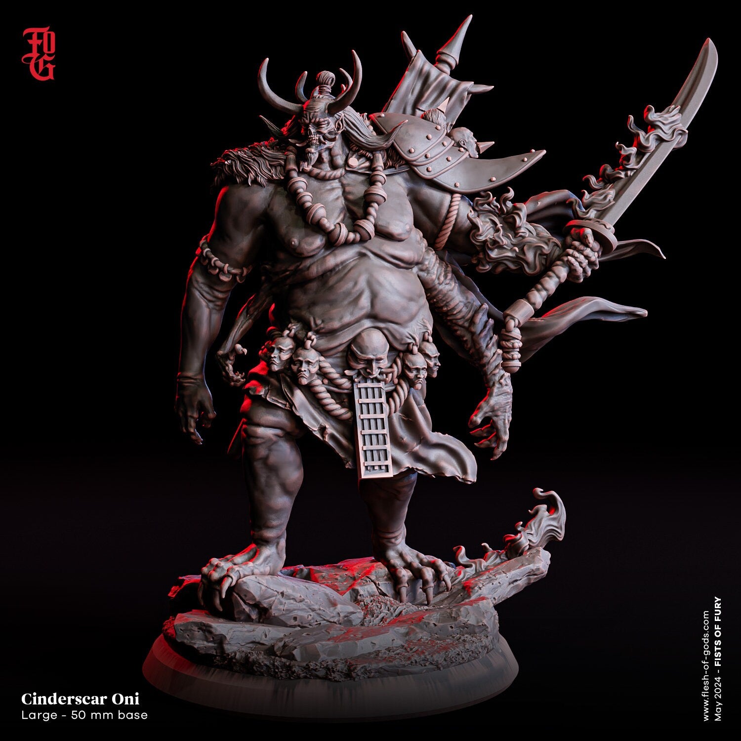 Fists Of Fury - Enemy - Cinderscar Oni (Large - 50 mm), Flesh of Gods, for Wargames, Dungeons & Dragons TTRPG