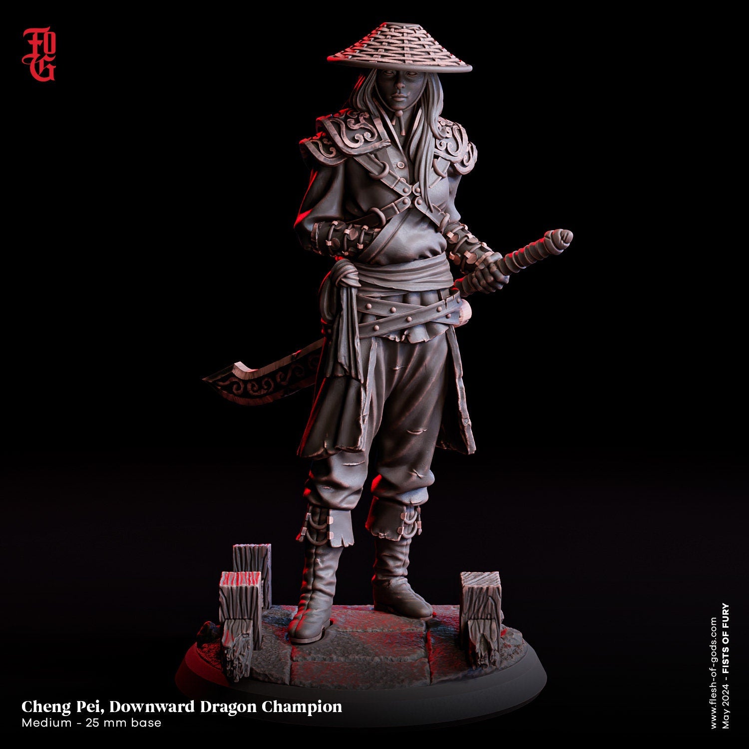 Fists Of Fury - Hero - Cheng Pei, Downward Dragon Champion (Medium - 25 mm), Flesh of Gods, for Wargames, Dungeons & Dragons TTRPG