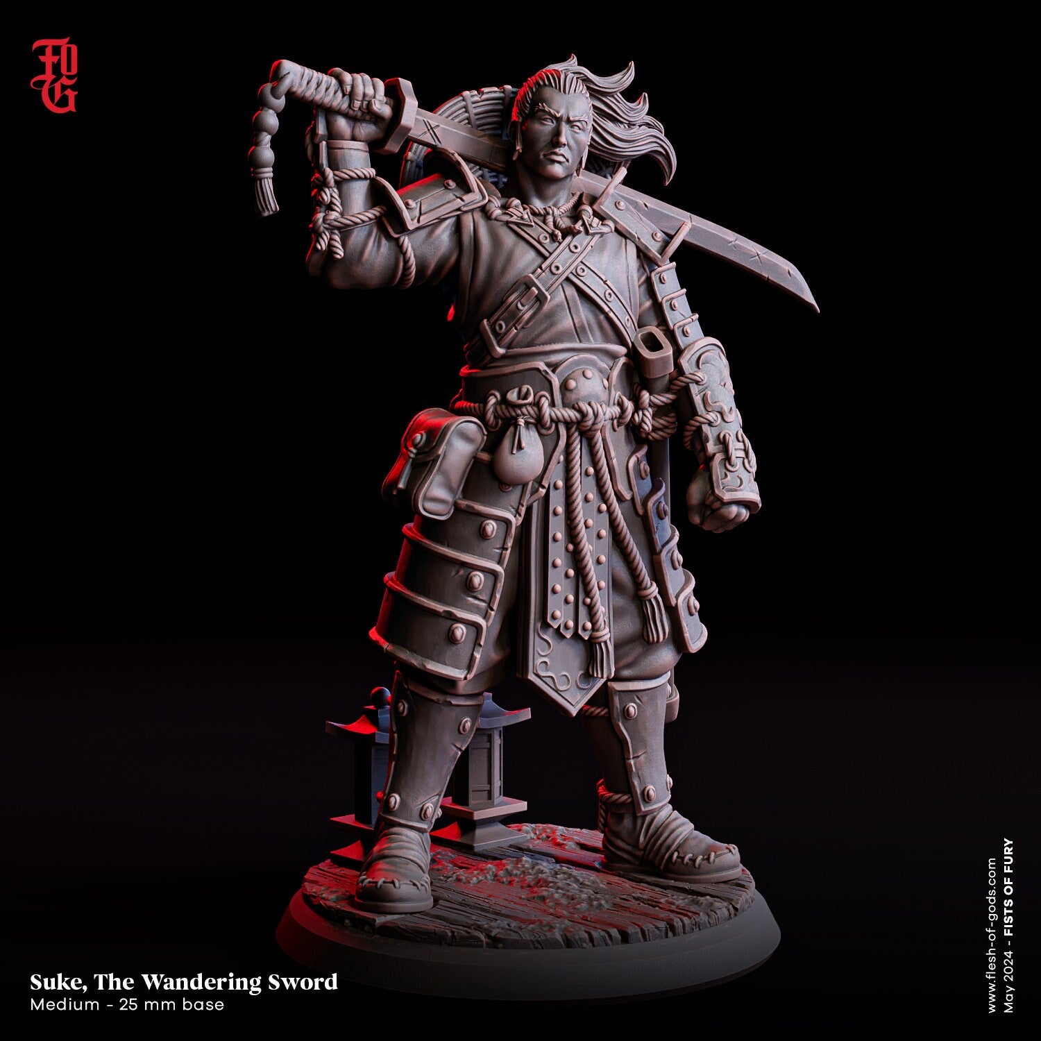 Fists Of Fury - Hero - Suke, Wandering Sword (Medium - 25 mm), Flesh of Gods, for Wargames, Dungeons & Dragons TTRPG