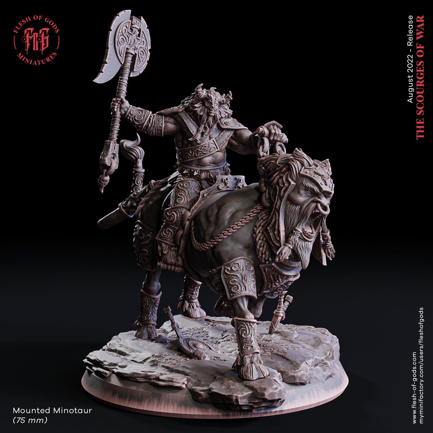 The scourges of war - Monster - Mounted Minotaur , glory and honor, Ennemy, Flesh of Gods, for Wargames, Dungeons & Dragons TTRPG