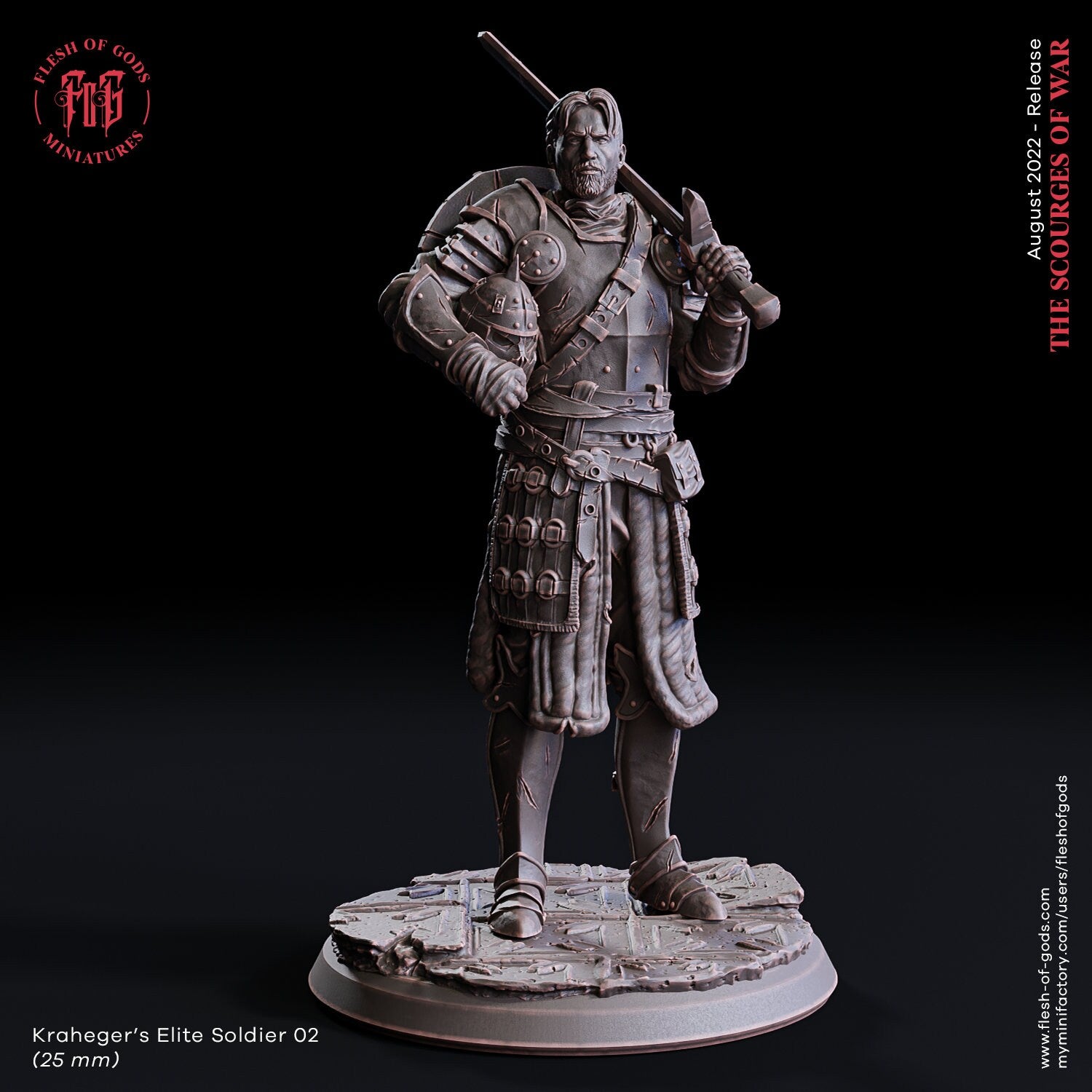 The scourges of war - NPC - Kraheger's Soldier 02 (25 mm) , glory and honor, Ennemy, Flesh of Gods, for Wargames, Dungeons & Dragons TTRPG