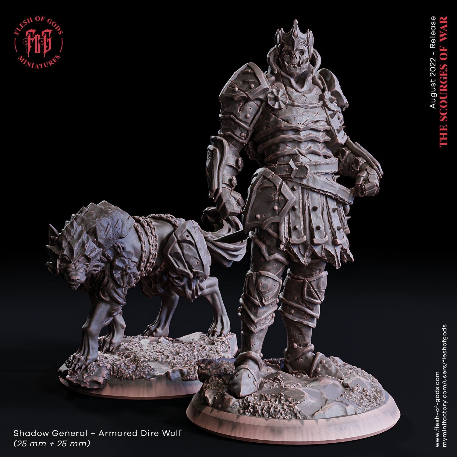 The scourges of war - Villain - Shadow General + Dire Wolf , glory and honor, Ennemy, Flesh of Gods, for Wargames, Dungeons & Dragons TTRPG