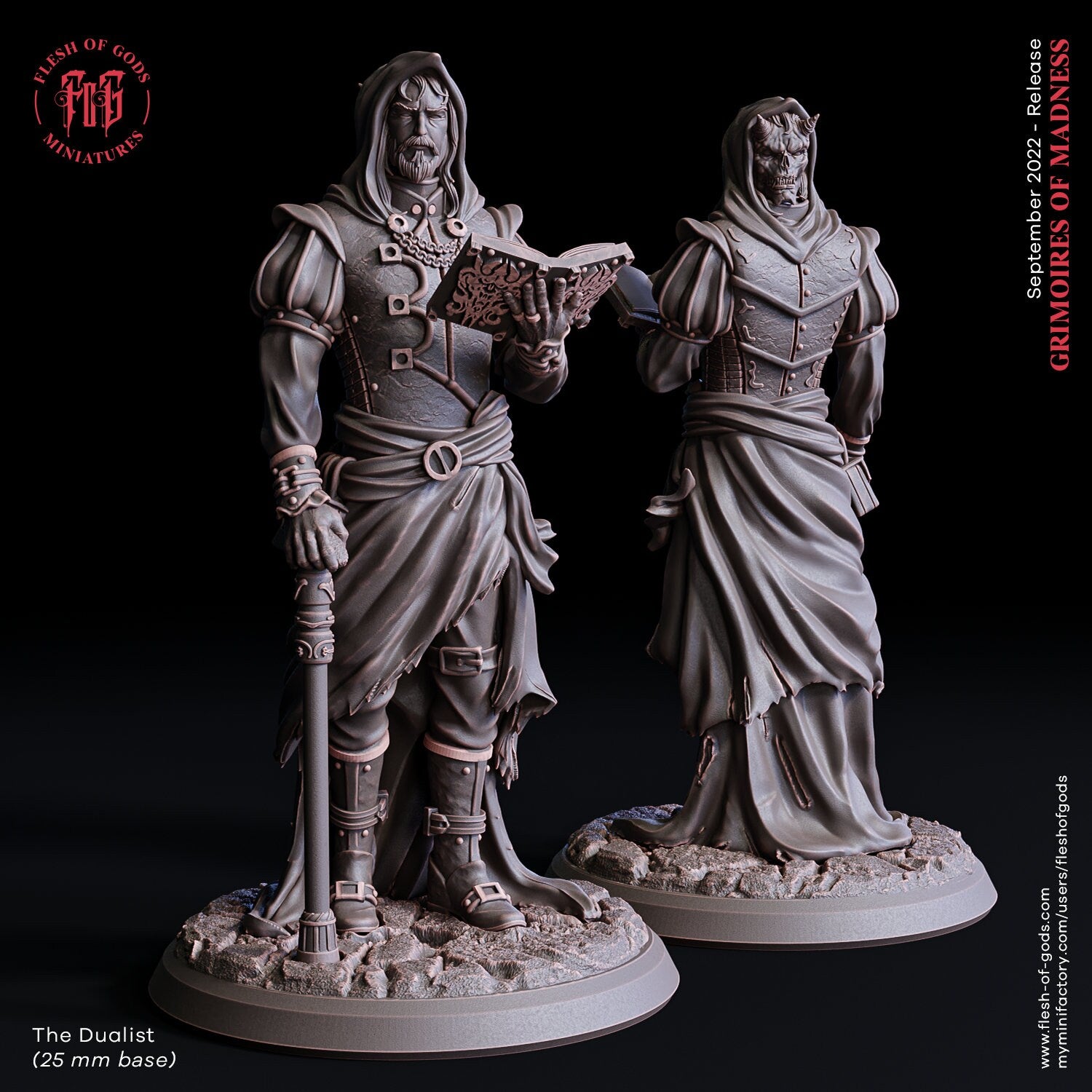 Grimoires of madness - Villain - The Dualist (25 mm), forbidden magics, Ennemy, Flesh of Gods, for Wargames, Dungeons & Dragons TTRPG