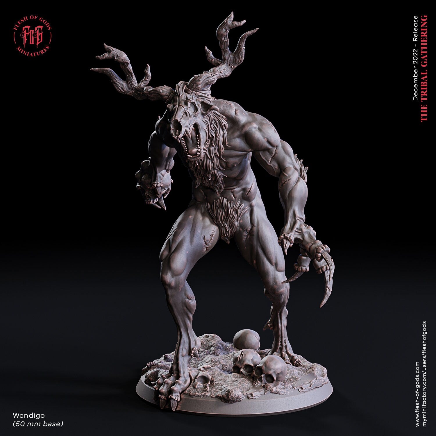 The tribal Gathering - Enemy - Wendigo (50 mm), fierce and proud warriors,Ennemy, Flesh of Gods, for Wargames, Dungeons & Dragons TTRPG