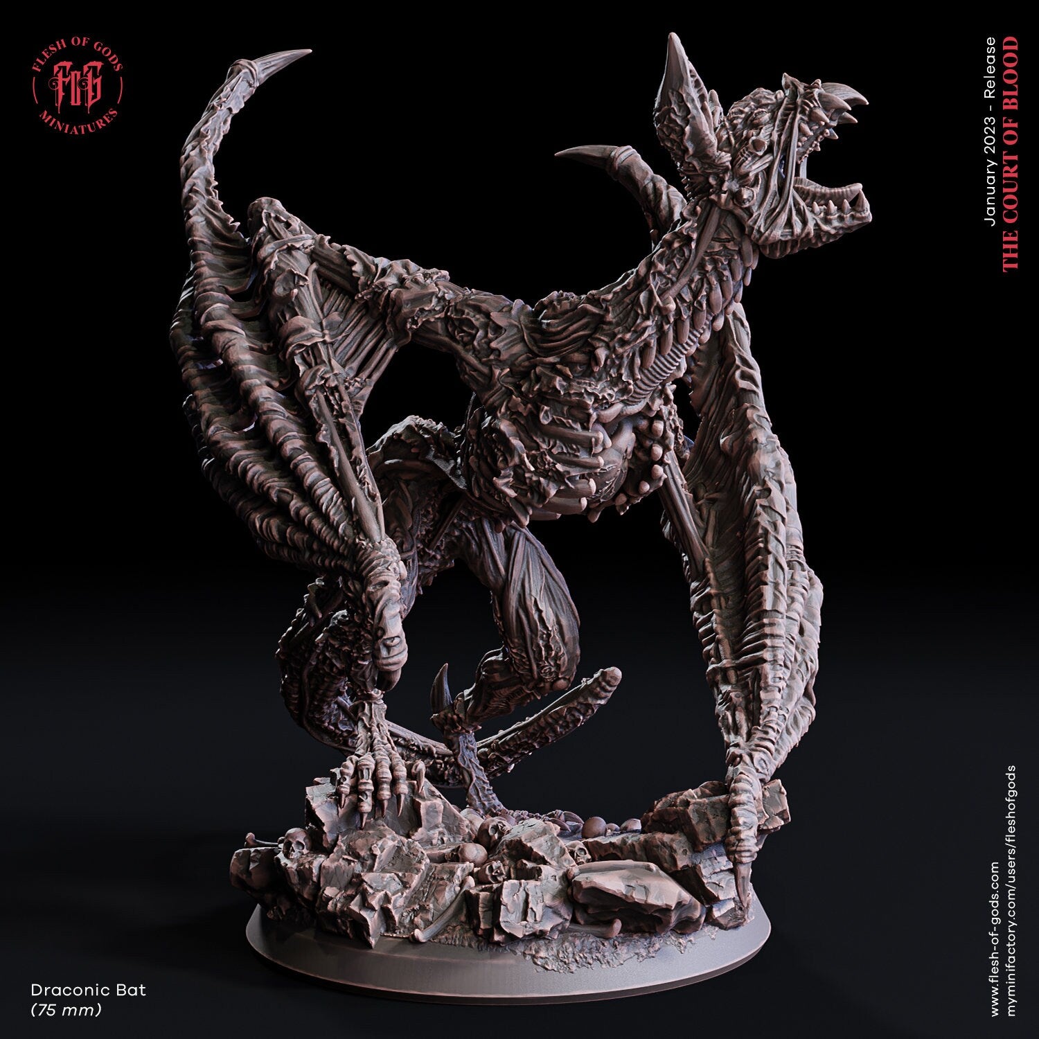 The Court Blood - Enemy - Draconic Bat (75 mm), creatures of darkness, Ennemy, Flesh of Gods, for Wargames, Dungeons & Dragons TTRPG