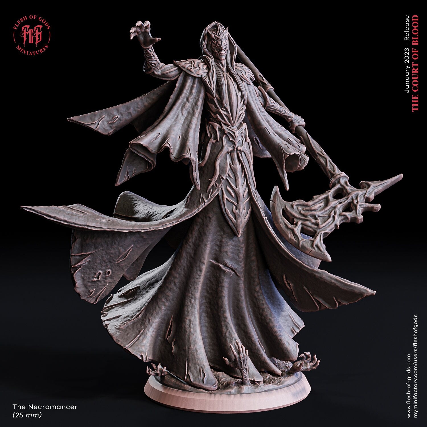 The Court Blood - Necromancer (25 mm), creatures of darkness, Ennemy, Flesh of Gods, for Wargames, Dungeons & Dragons TTRPG