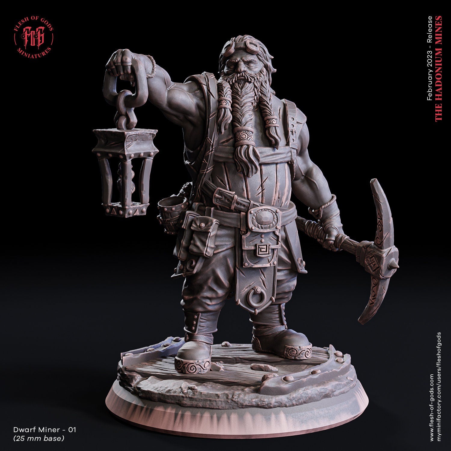 The Court Blood - NPC - Dwarf Miner 01 (25 mm), chaos and carnage, Ennemy, Flesh of Gods, for Wargames, Dungeons & Dragons TTRPG