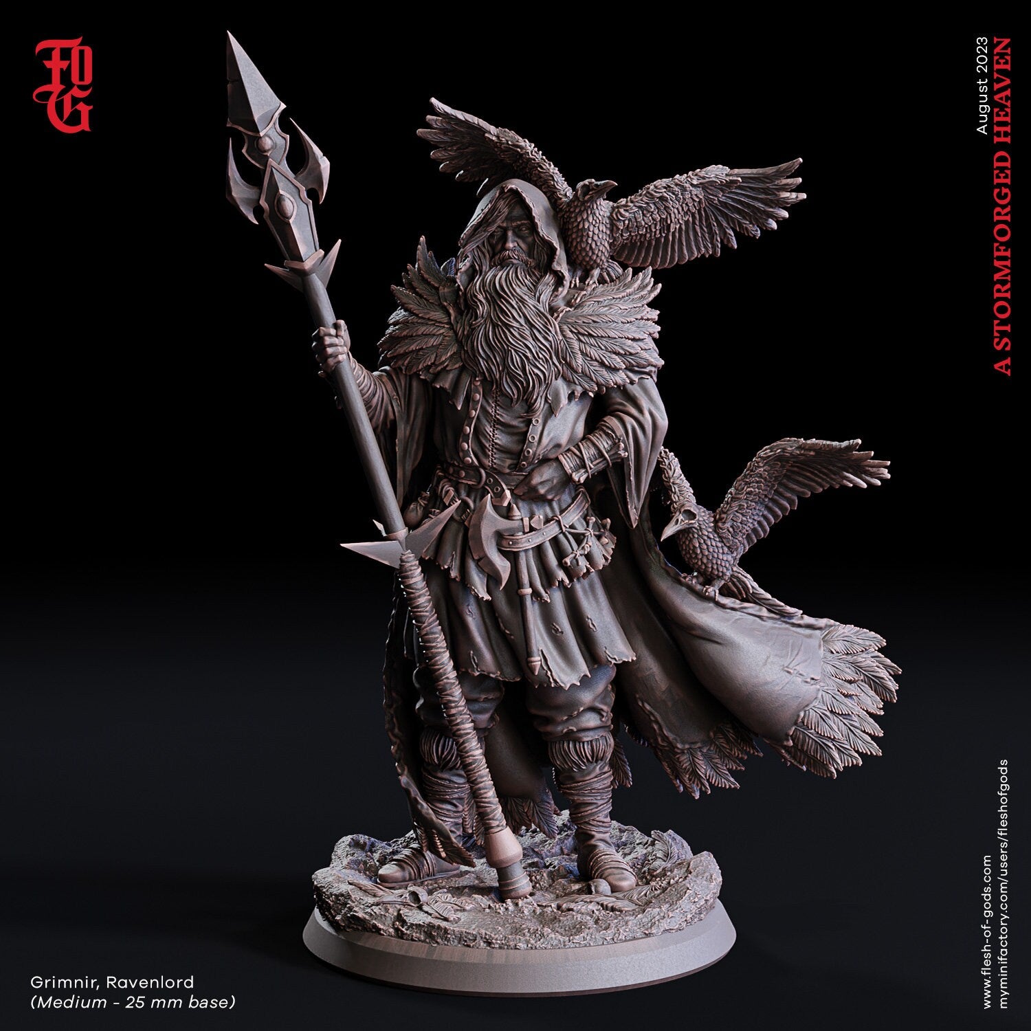 A Stormforged Heaven - Enemy - Grimnir, Ravenlord (25 mm), quest for glory, Flesh of Gods, for Wargames, Dungeons & Dragons TTRPG