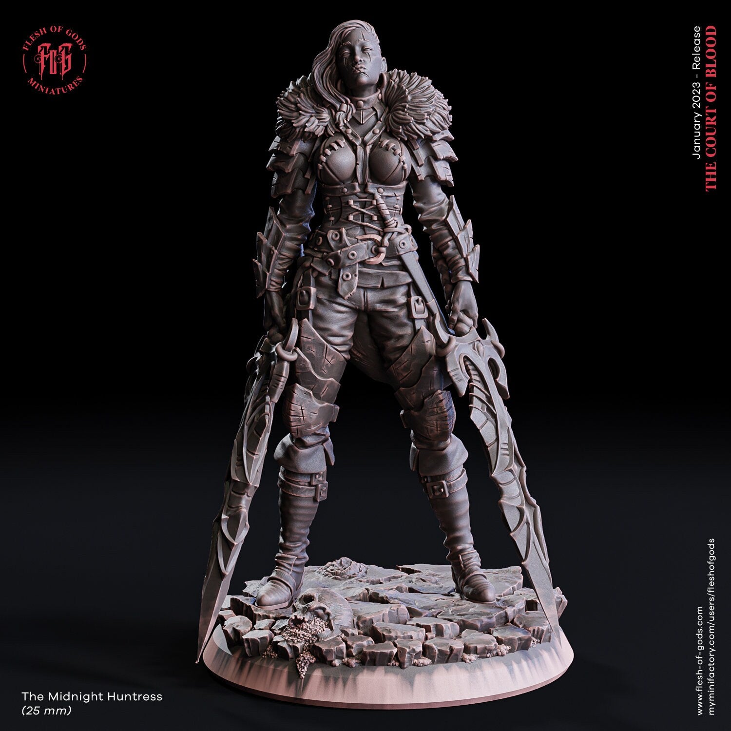 The Court Blood - Hero - Midnight Huntress 75mm, creatures of darkness, Ennemy, Flesh of Gods, for Wargames, Dungeons & Dragons TTRPG