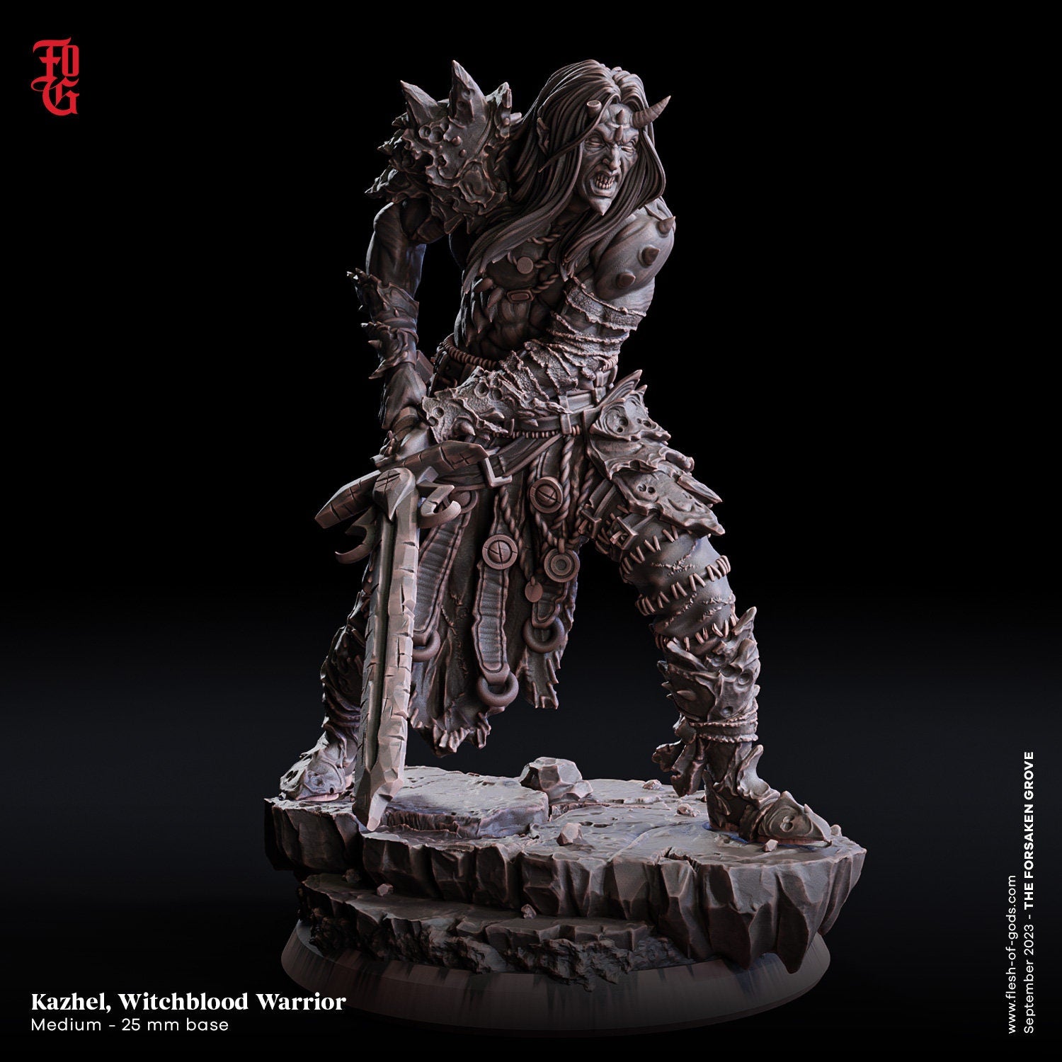 A Stormforged Heaven - Hero - Kazhel, Witchblood Warrior (75 mm), quest for glory, Flesh of Gods, for Wargames, Dungeons & Dragons TTRPG