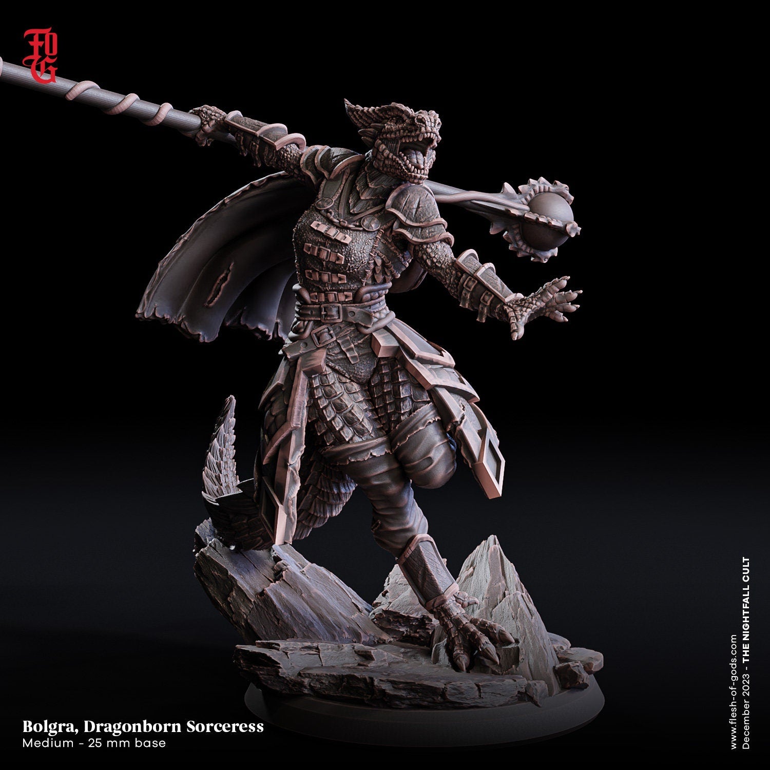 Shadowbound Knights - Bolgra, Dragonborn Sorceress 75mm, The Nightfall Cult, Hero, Flesh of Gods, for Wargames, Dungeons & Dragons TTRPG