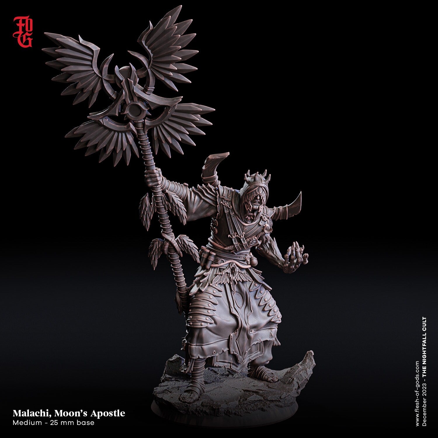 Shadowbound Knights - Malachi, Moon's Apostle 75mm, The Nightfall Cult, Hero, Flesh of Gods, for Wargames, Dungeons & Dragons TTRPG