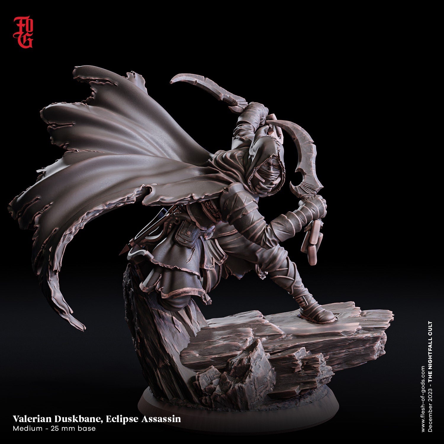 Shadowbound Knights - Valerian Duskbane, Eclipse Assassin 75mm, The Nightfall, Hero, Flesh of Gods, for Wargames, Dungeons & Dragons TTRPG