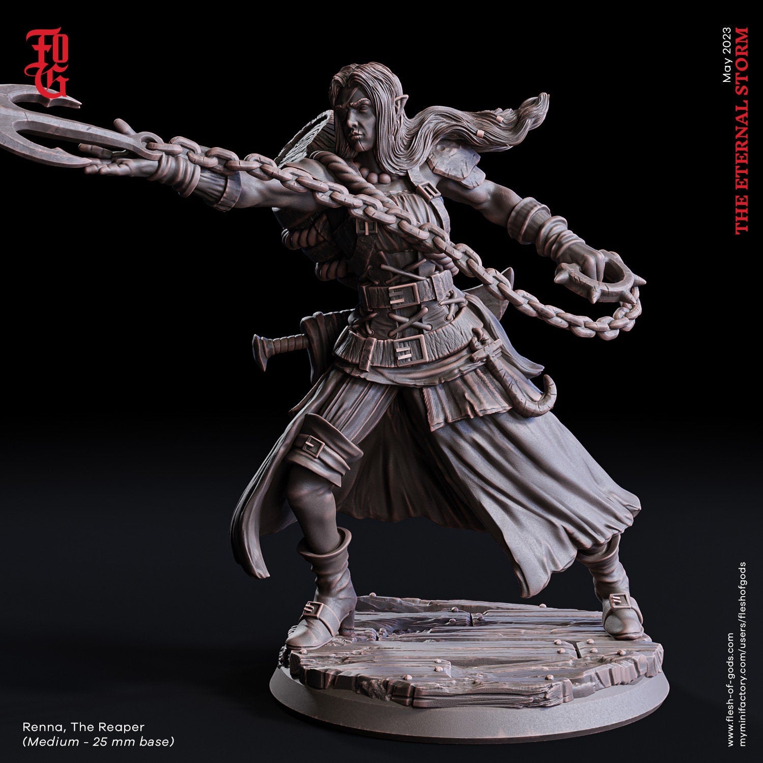 The Eternal Storm - Hero - Renna The Reaper Dark Elf Pirate (25 mm), quest for glory, Flesh of Gods, for Wargames, Dungeons & Dragons TTRPG