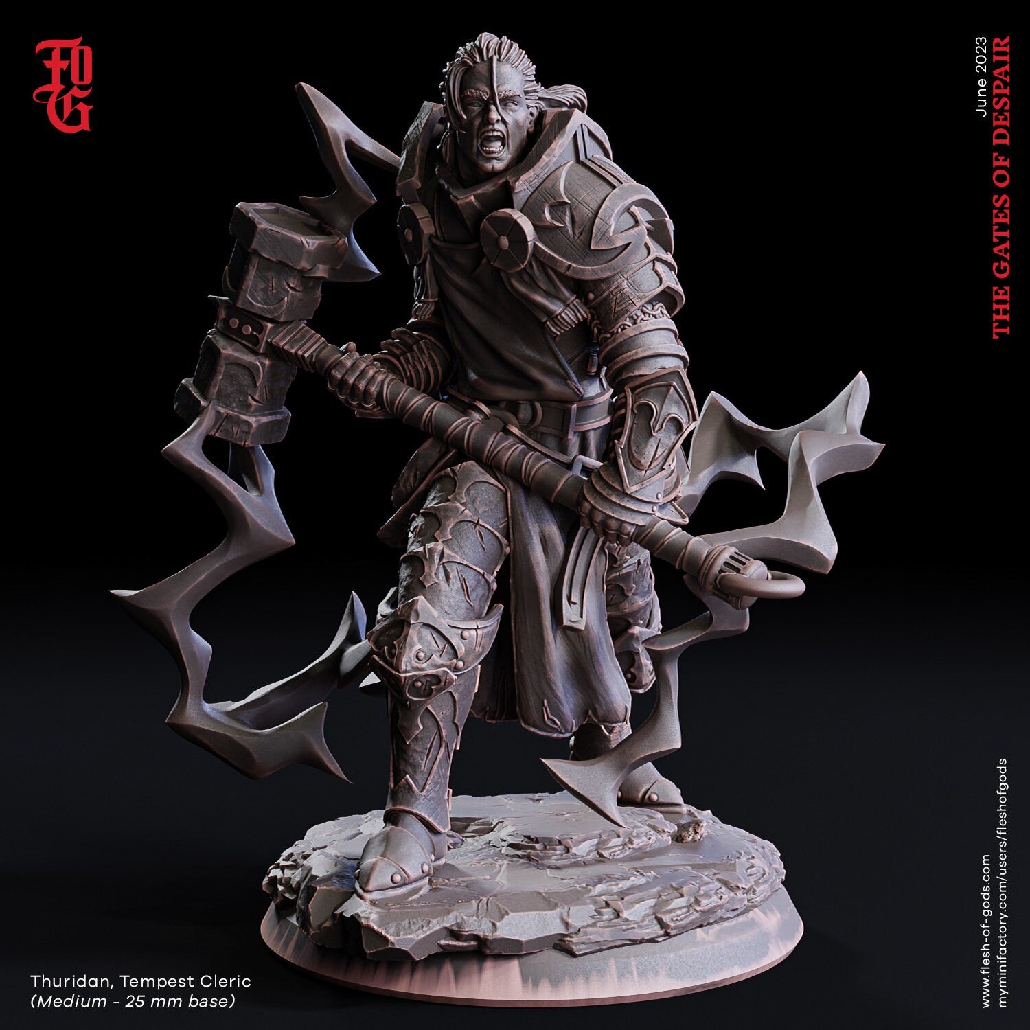 The Gates Of Despair - Hero - Thuridan, Tempest Cleric (75 mm), quest for glory, Flesh of Gods, for Wargames, Dungeons & Dragons TTRPG