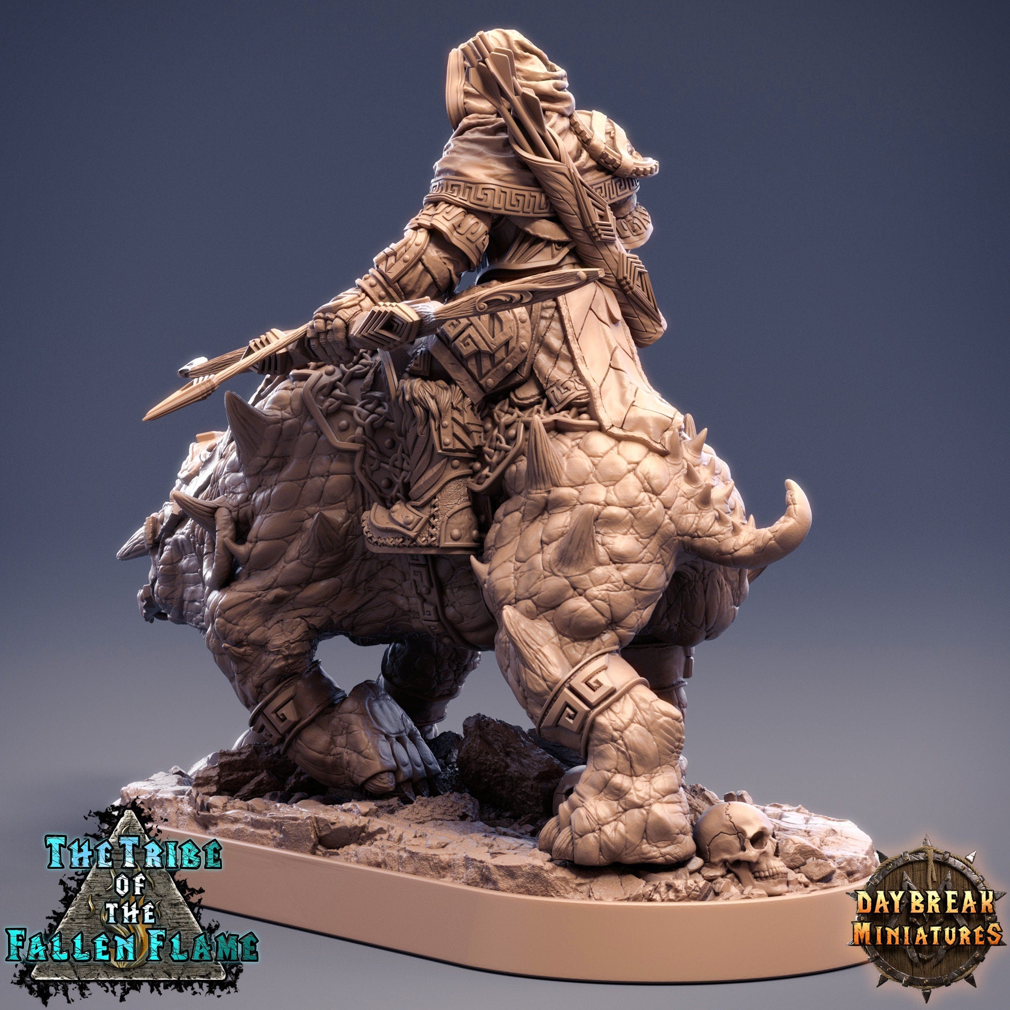 The Tribe Of The Fallen Flame - Hedlana the Impaler Tuskerbeast quest for glory, DayBreak Miniatures, for Wargames, Dungeons & Dragons TTRPG