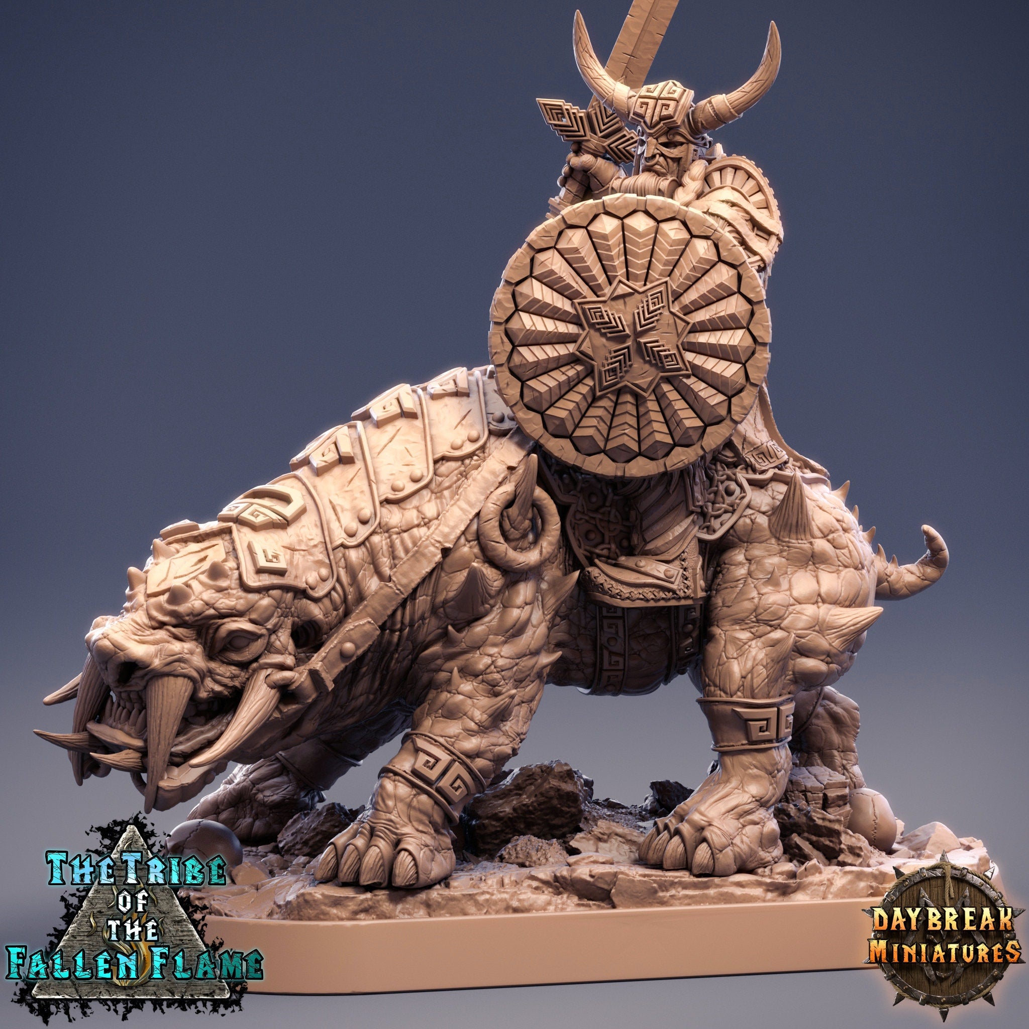 The Tribe Of The Fallen Flame - Ingar the Cleaver Tuskerbeast, quest for glory, DayBreak Miniatures, for Wargames, Dungeons & Dragons TTRPG