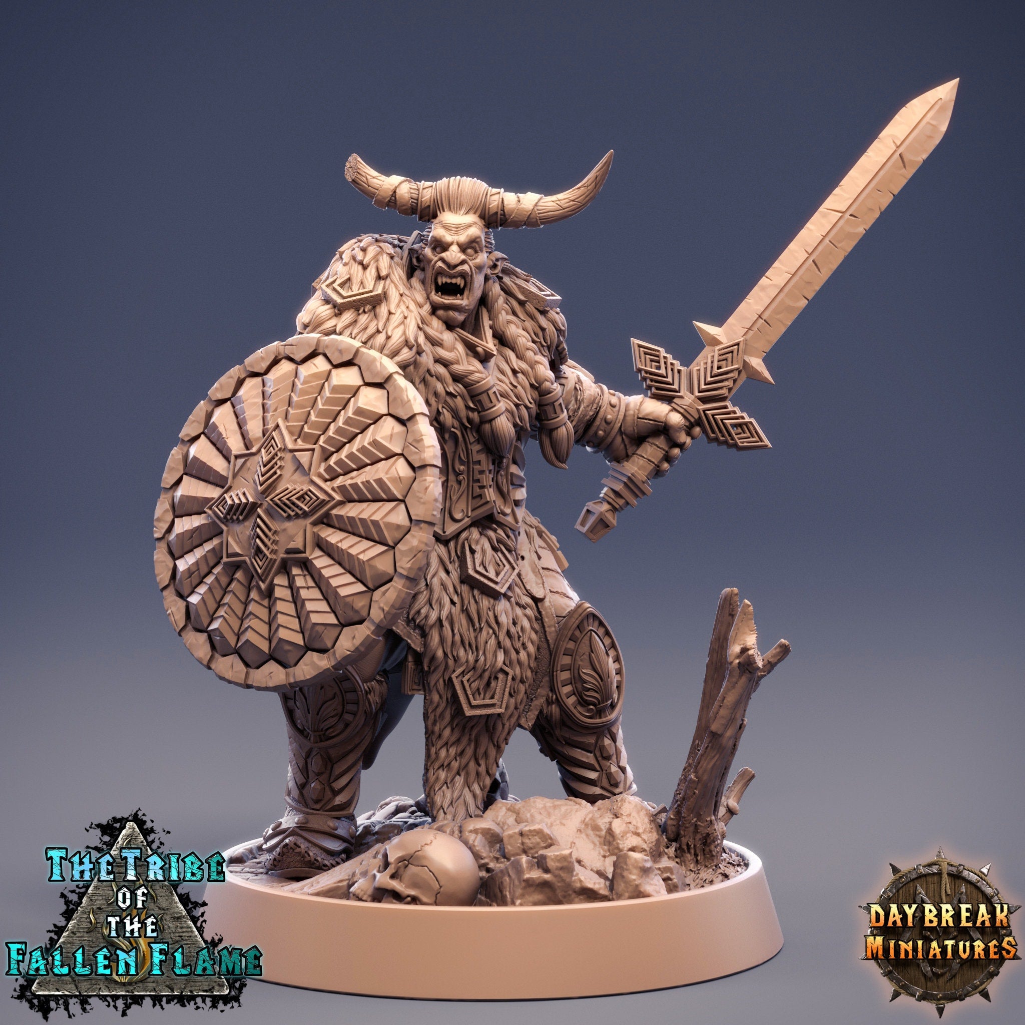 The Tribe Of The Fallen Flame - Ingar the Cleaver Tuskerbeast, quest for glory, DayBreak Miniatures, for Wargames, Dungeons & Dragons TTRPG