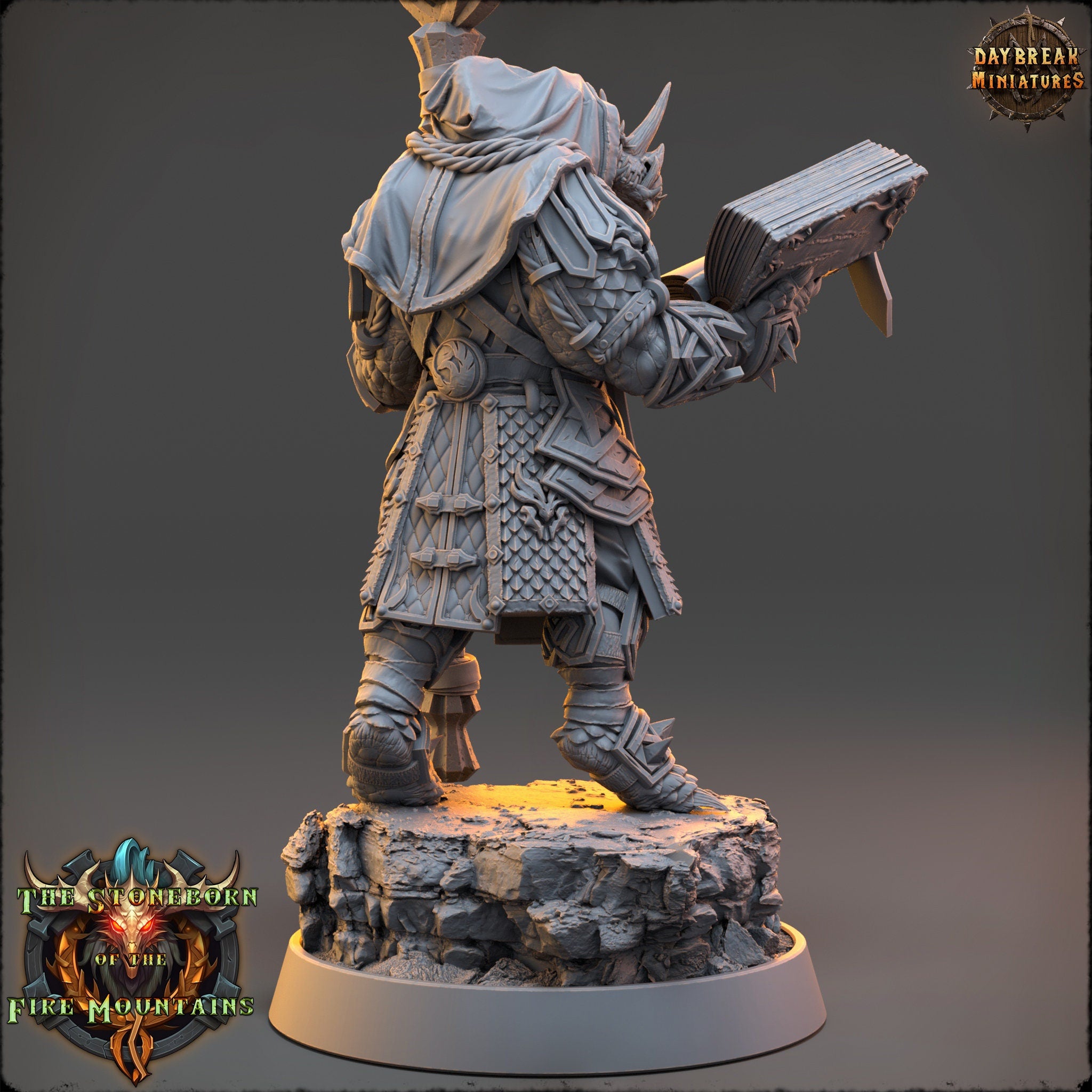 Dragonborn The Stoneborn of the Fire - Ghaal ”Blood” Shaantza, quest for glory, DayBreak Miniatures, for Wargames, Dungeons & Dragons TTRPG