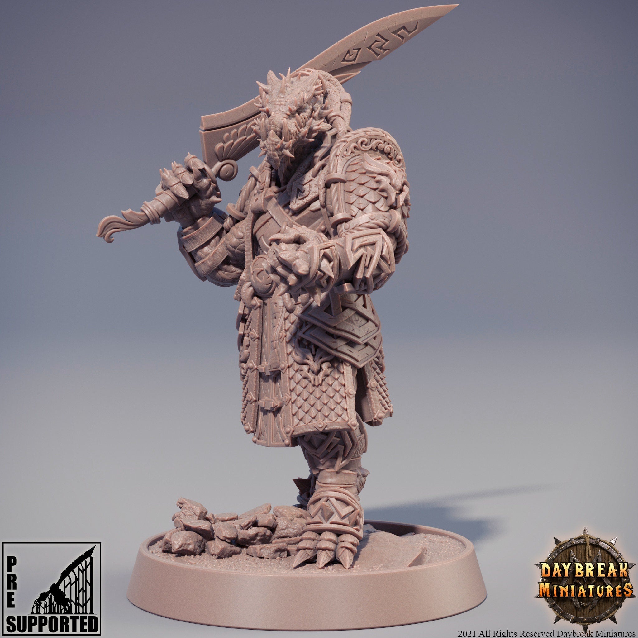 Dragonborn The Stoneborn of the Fire - Zsagatai the Blizzard, quest for glory, DayBreak Miniatures, for Wargames, Dungeons & Dragons TTRPG