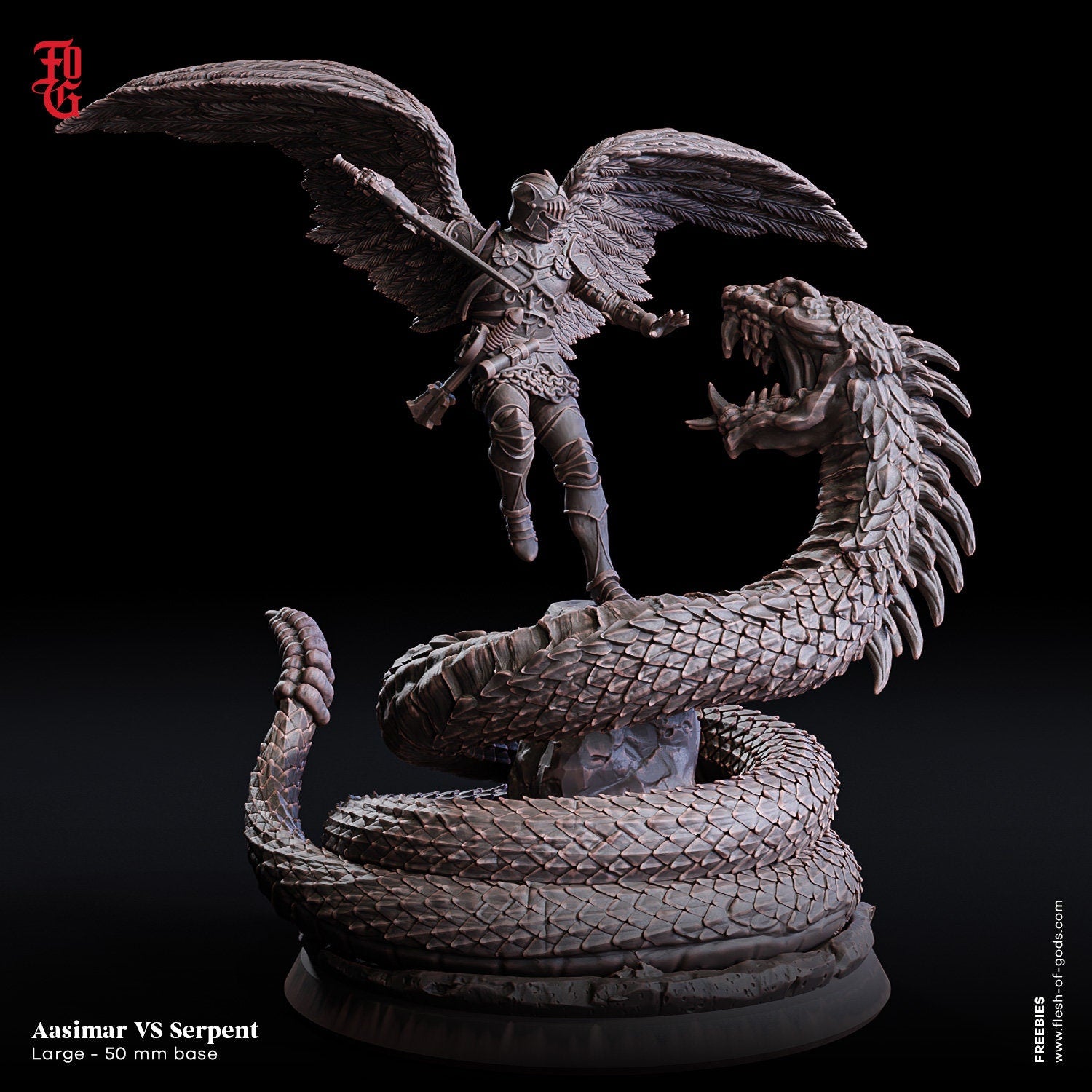 Welcome Back - Display - The Aasimar VS The Serpent (Large - 50 mm), quest for glory, Flesh of Gods, for Wargames, Dungeons & Dragons TTRPG