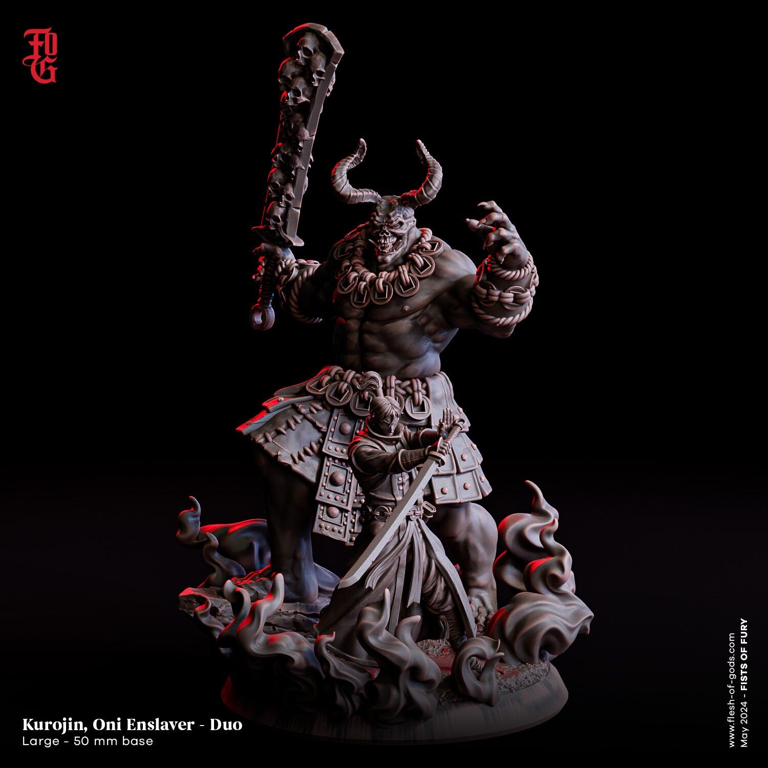 Fists Of Fury - Enemy - - Kurojin, Oni Enslaver - Duo (Large - 50 mm), Flesh of Gods, for Wargames, Dungeons & Dragons TTRPG