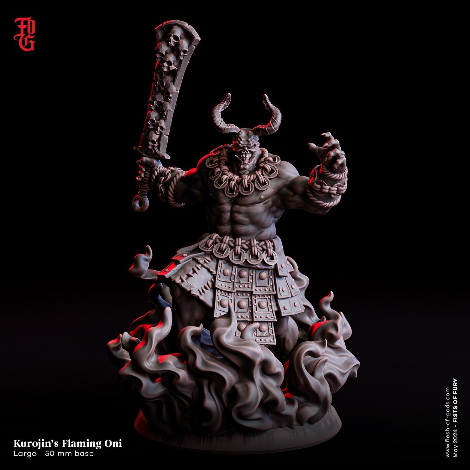 Fists Of Fury - Enemy - Kurojin's Flaming Oni (Large - 50 mm), Flesh of Gods, for Wargames, Dungeons & Dragons TTRPG