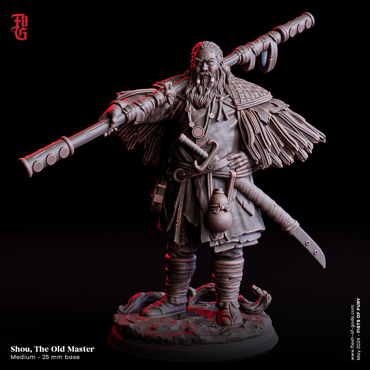 Fists Of Fury - Hero - Shou, the Old Master (Medium - 25 mm), Flesh of Gods, for Wargames, Dungeons & Dragons TTRPG