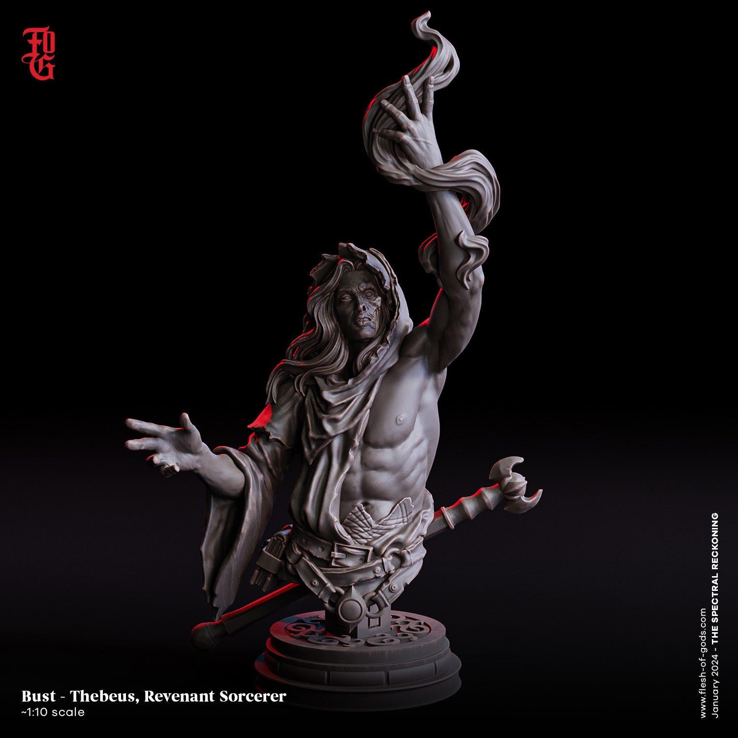 The Spectral Reckoning - Bust - Thebeus, The Revenant Sorcerer 75mm, Flesh of Gods, for Wargames, Dungeons & Dragons TTRPG