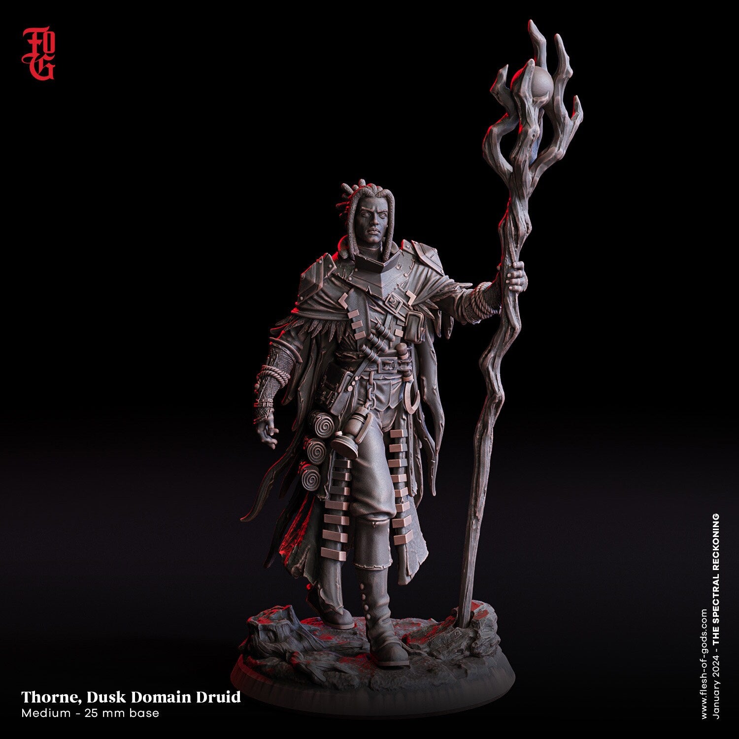 The Spectral Reckoning - Hero -Thorne, Dusk Domain Druid (Elf Druid) (Medium - 25 mm), Flesh of Gods, for Wargames, Dungeons & Dragons TTRPG