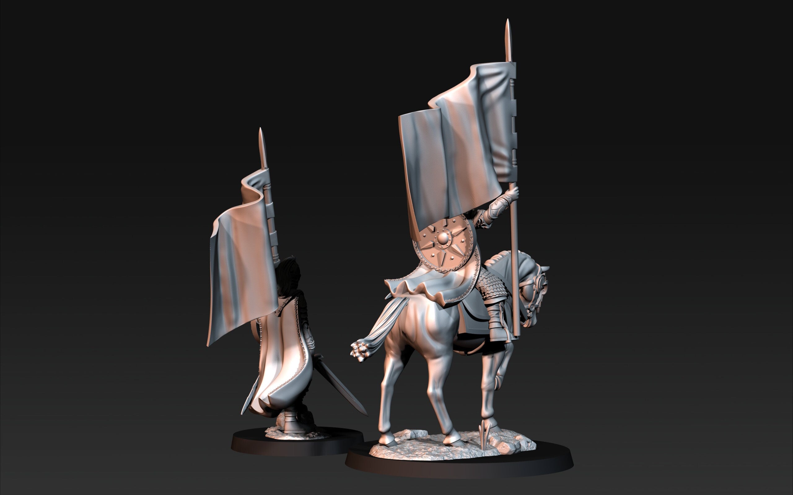 Rohan - West Human Royal Guard with banner mounted and foot, the Horse-lords, rider of the mark, minis for wargame D&D, Lotr...