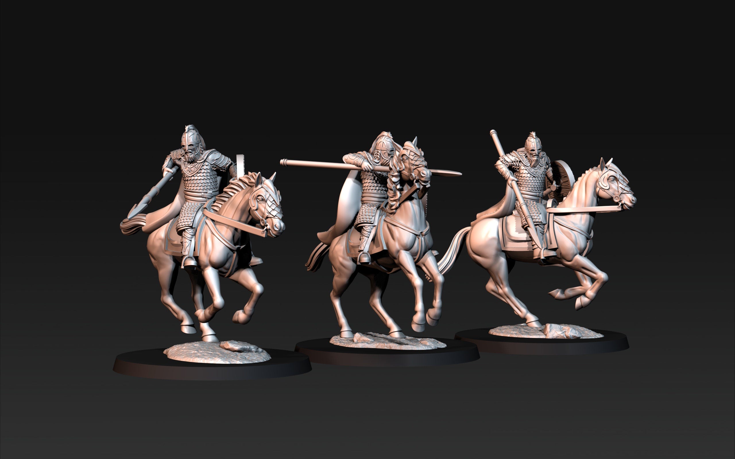 Rohan - 3x West Human Royal Guard Mounted, the Horse-lords, rider of the mark, Davale, minis for wargame D&D, Lotr...