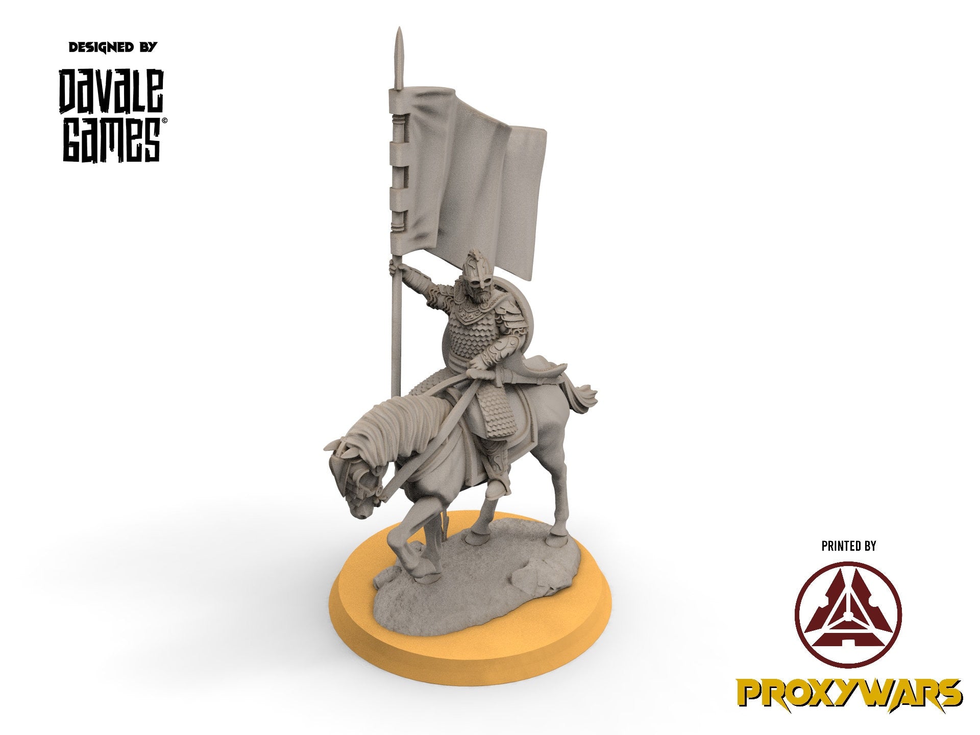 Rohan - West Human Royal Guard with banner mounted and foot, the Horse-lords, rider of the mark, minis for wargame D&D, Lotr...