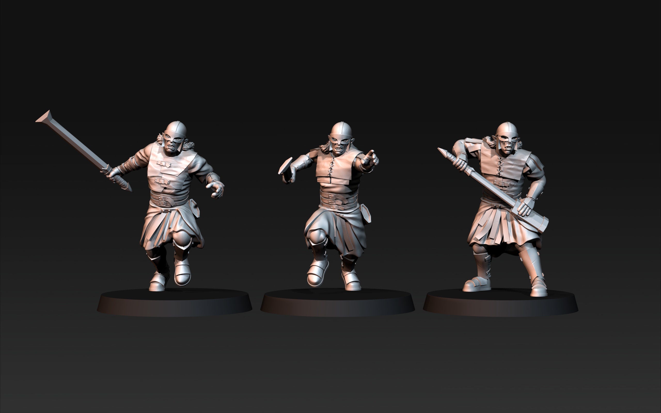 Orc horde - x3 Outriders blood handed orcs With Sword, Orc warriors warband, Davale, Middle rings miniatures pour wargame D&D, SDA...