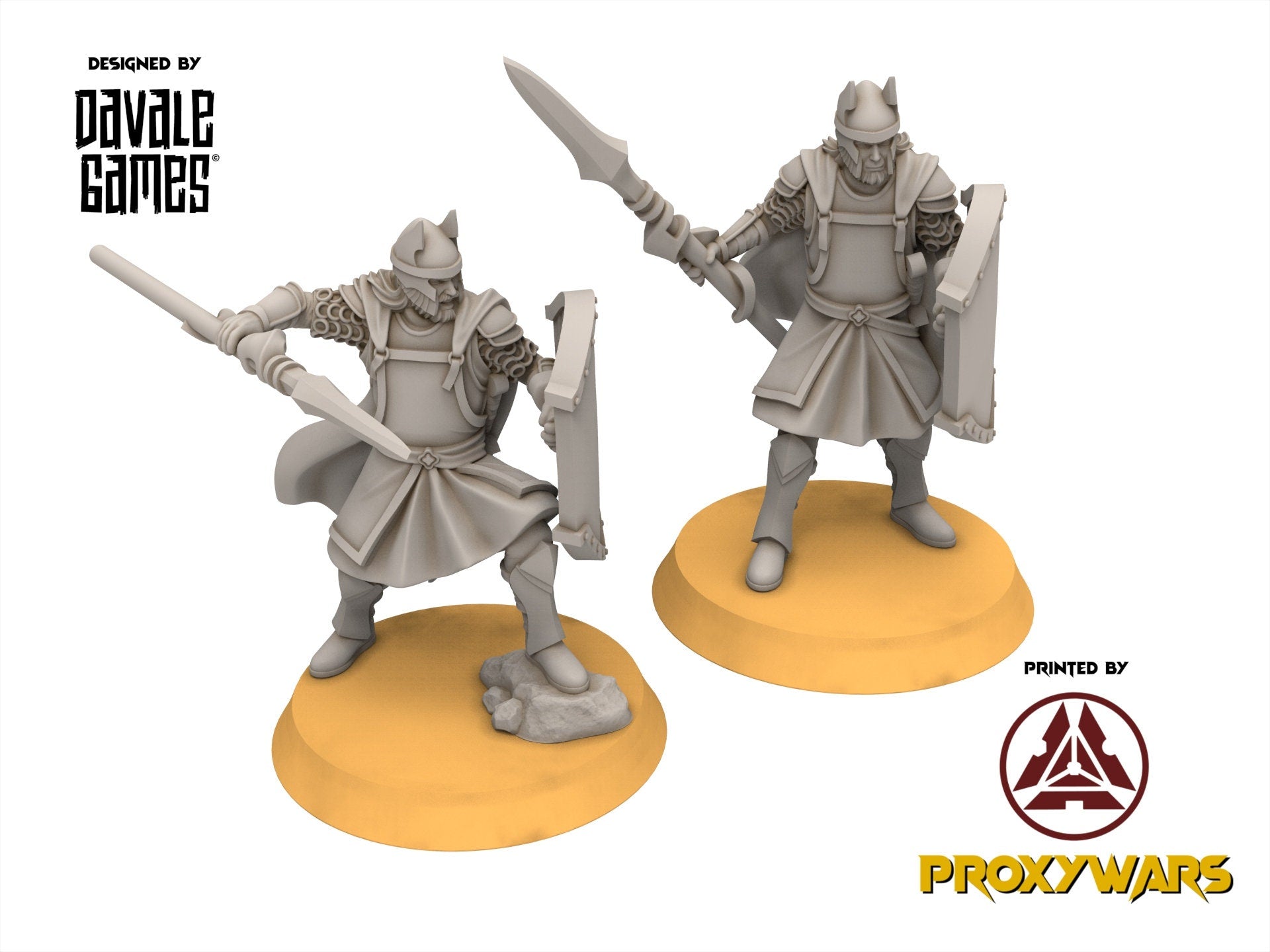 Gandor - High Human warriors with spear, minis for wargame D&D, SDA...