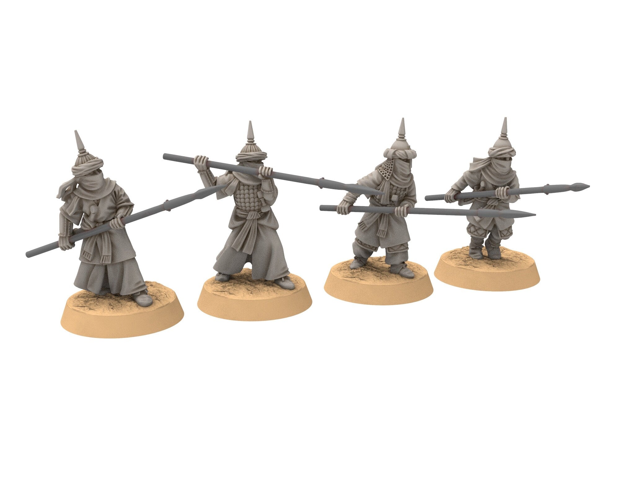 Harad - Southron Conscript with Spears on foot, Berber nomads, Harad Bedouin Arabs Sarazins Medbury miniatures for wargame D&D, Lotr...